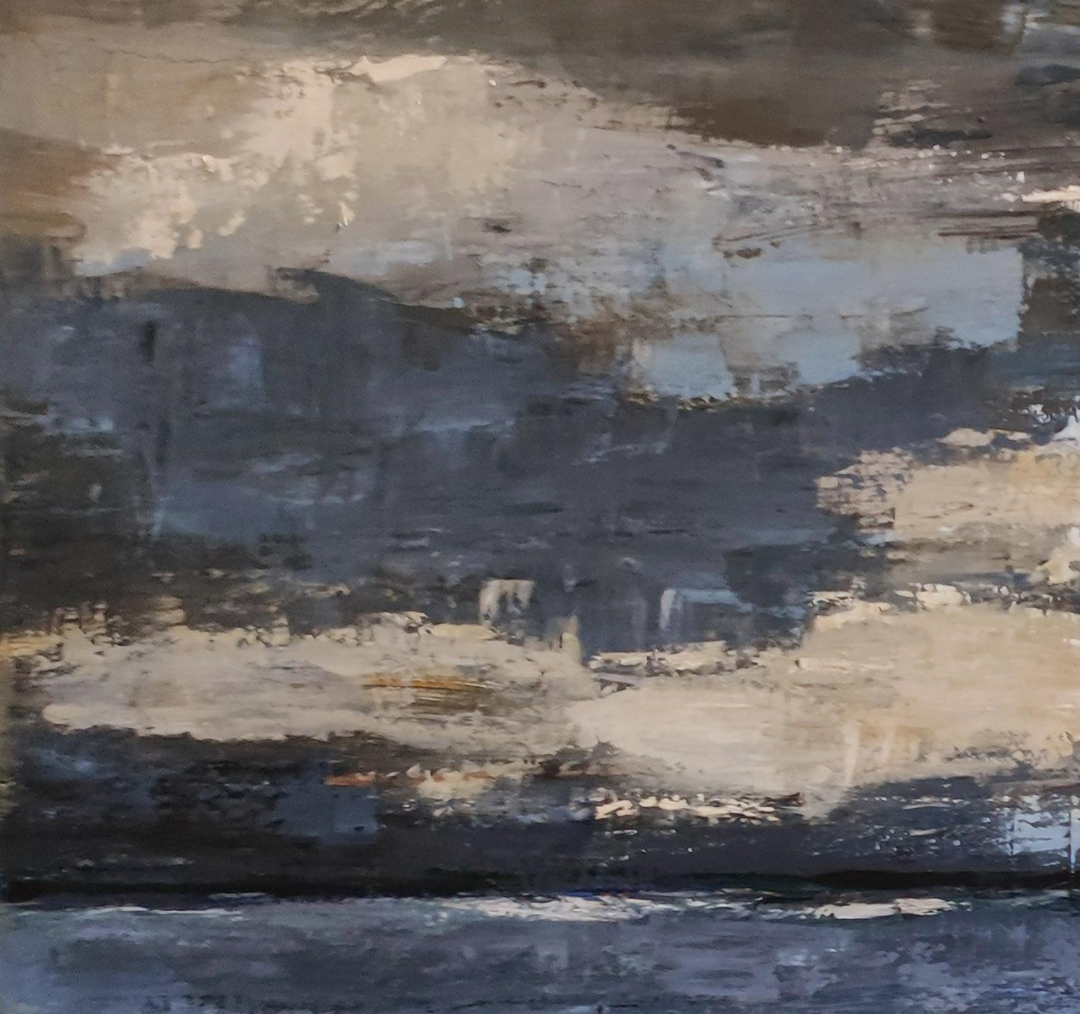 Un paysage marin abstrait se déploie sur la toile, capturant l'essence du littoral normand dans cette peinture à l'huile saisissante. Exécuté au couteau à palette, l'artiste utilise plusieurs couches, introduisant une texture intrigante qui insuffle