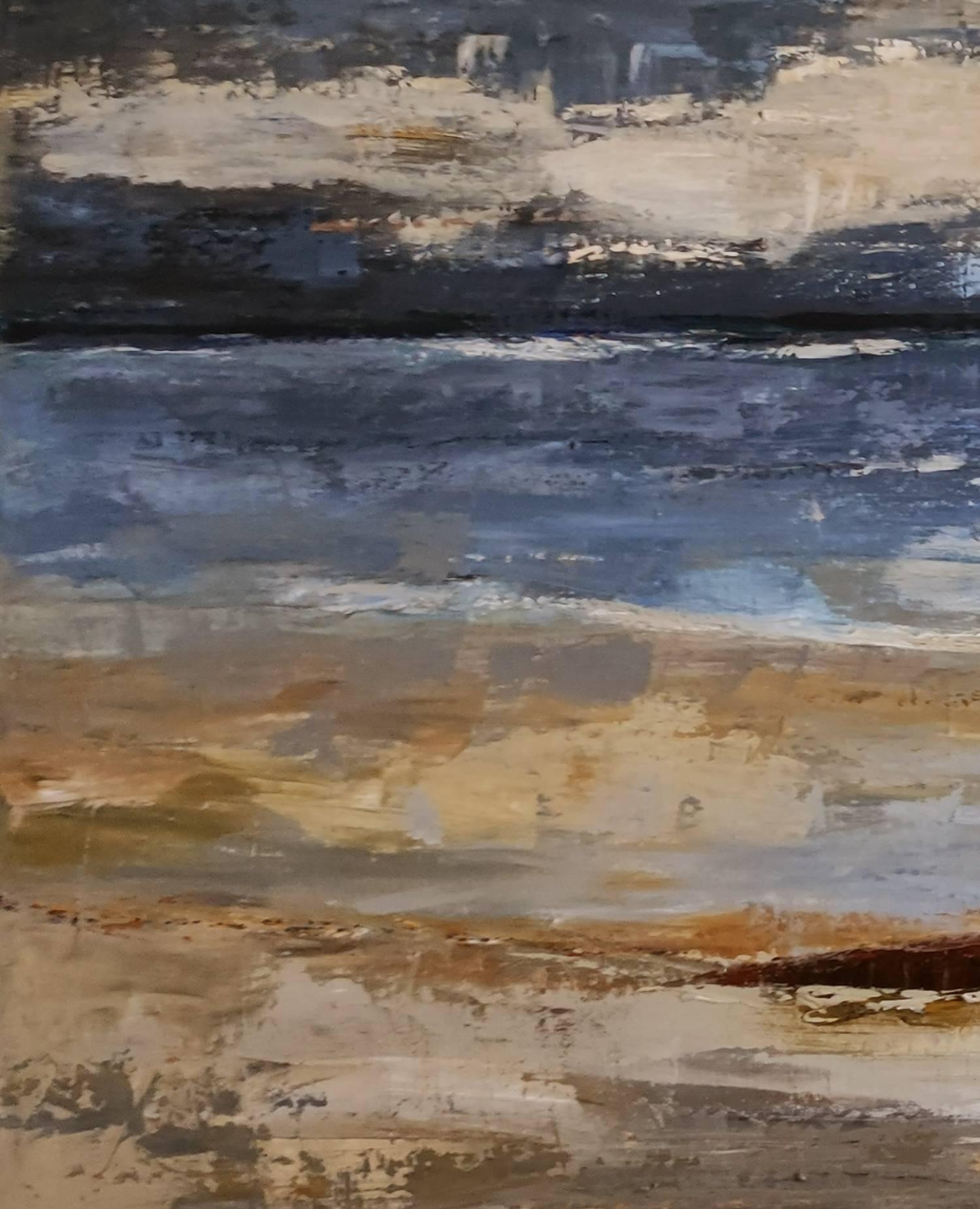 An abstract seascape unfolds on the canvas, capturing the essence of the Normandy coastline in this striking oil painting. Executed with a palette knife, the artist employs multiple layers, introducing an intriguing texture that breathes life into