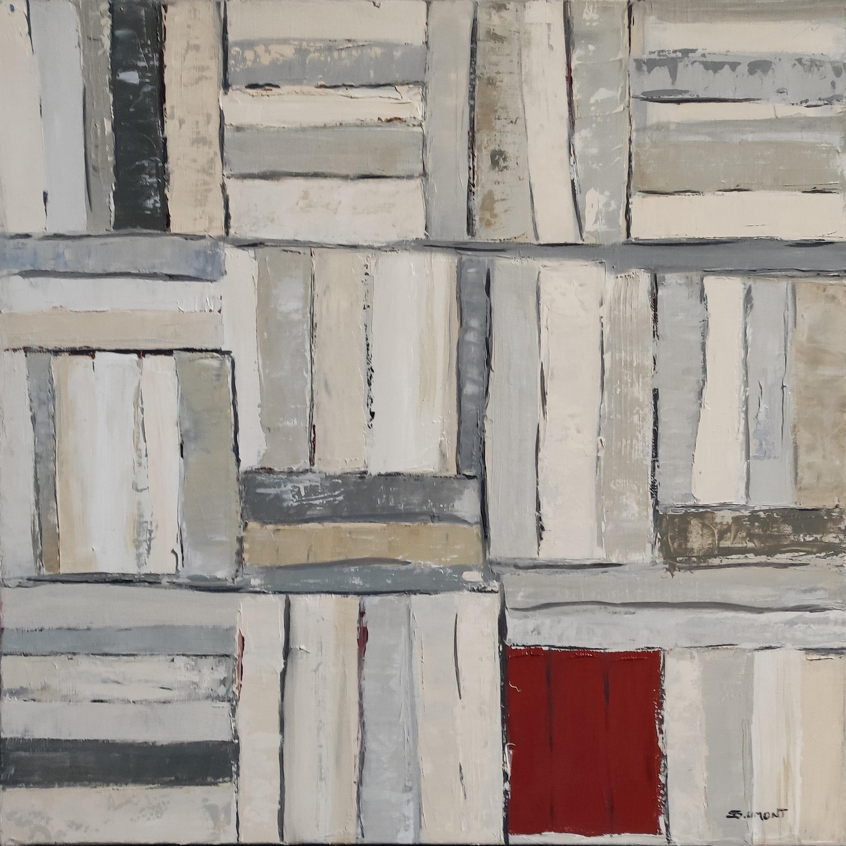best seller, oil on canas, library, white, textured, impasto, modern, minimalism - Painting by SOPHIE DUMONT