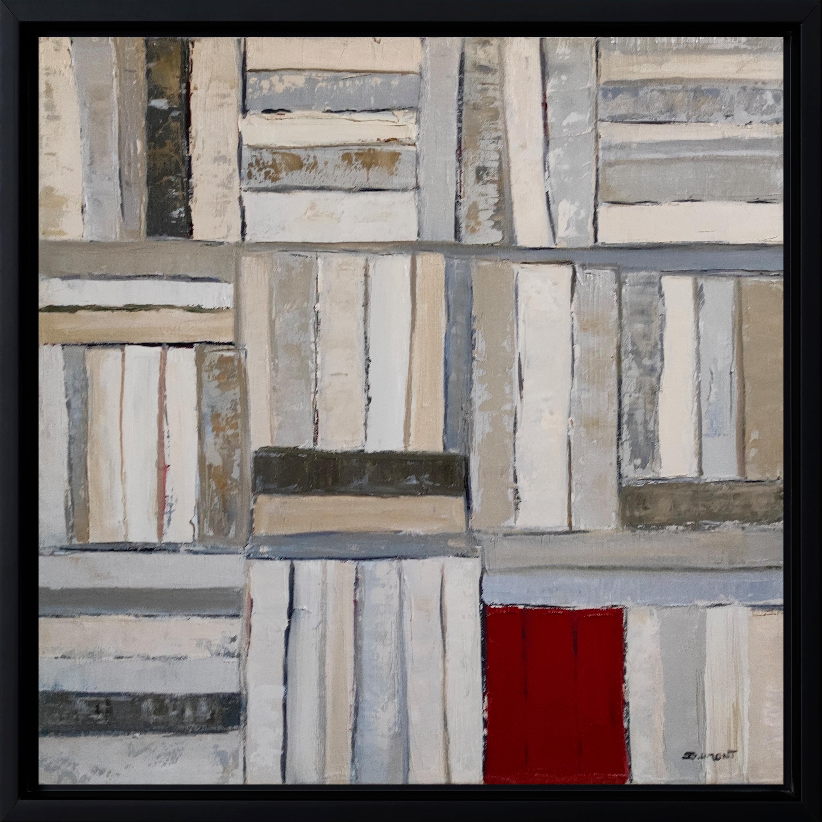 Interior Painting di SOPHIE DUMONT - Best seller, olio su tela, libreria, bianco, rosso, strutturato, moderno, minimalismo