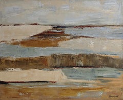 Between 2 Shores Modern French Abstract Landscape Painting, Contemporary Coastal