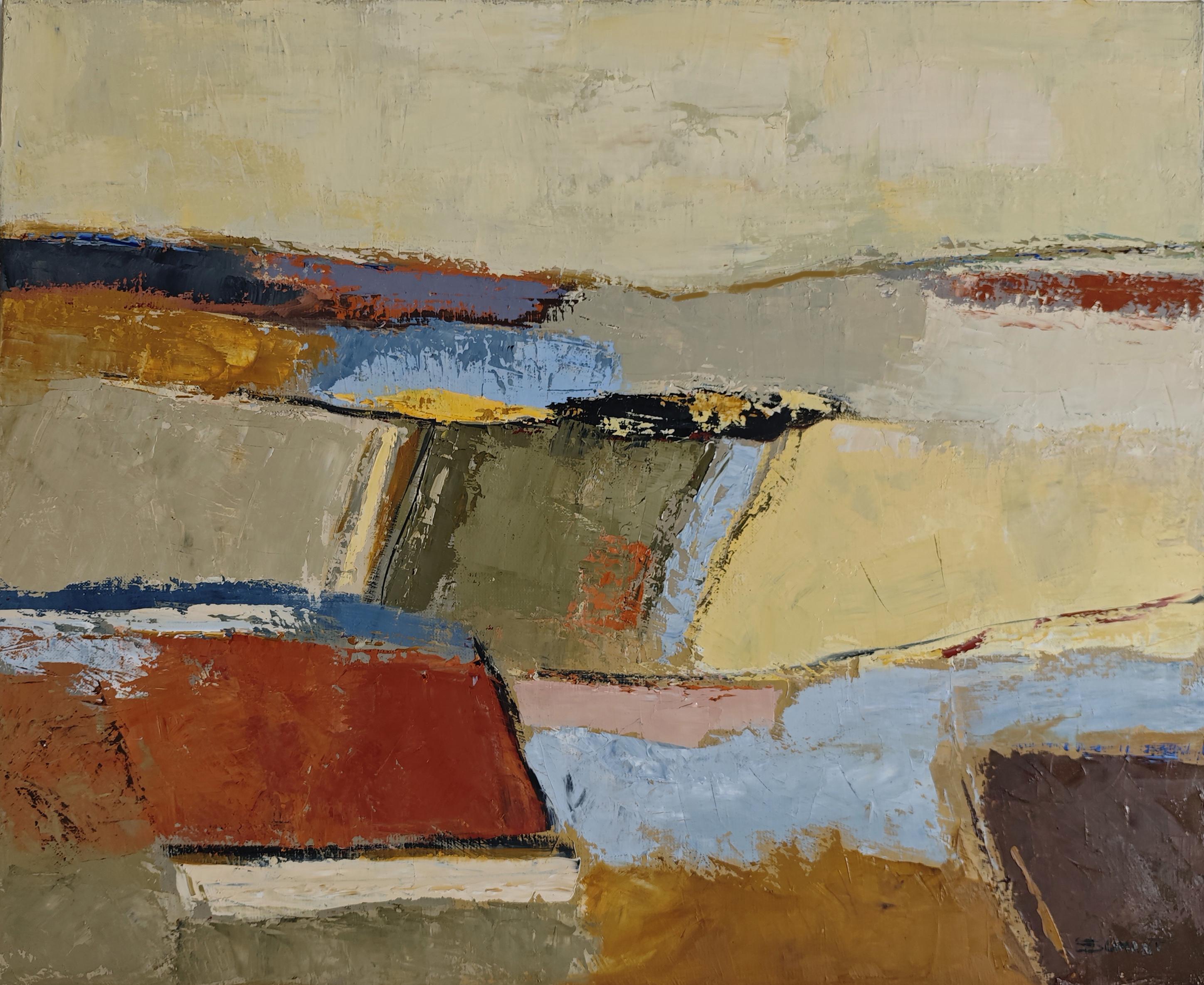 Between earth and time, Oil on canvas, Abstract Landscape, Expressionism art - Painting by SOPHIE DUMONT