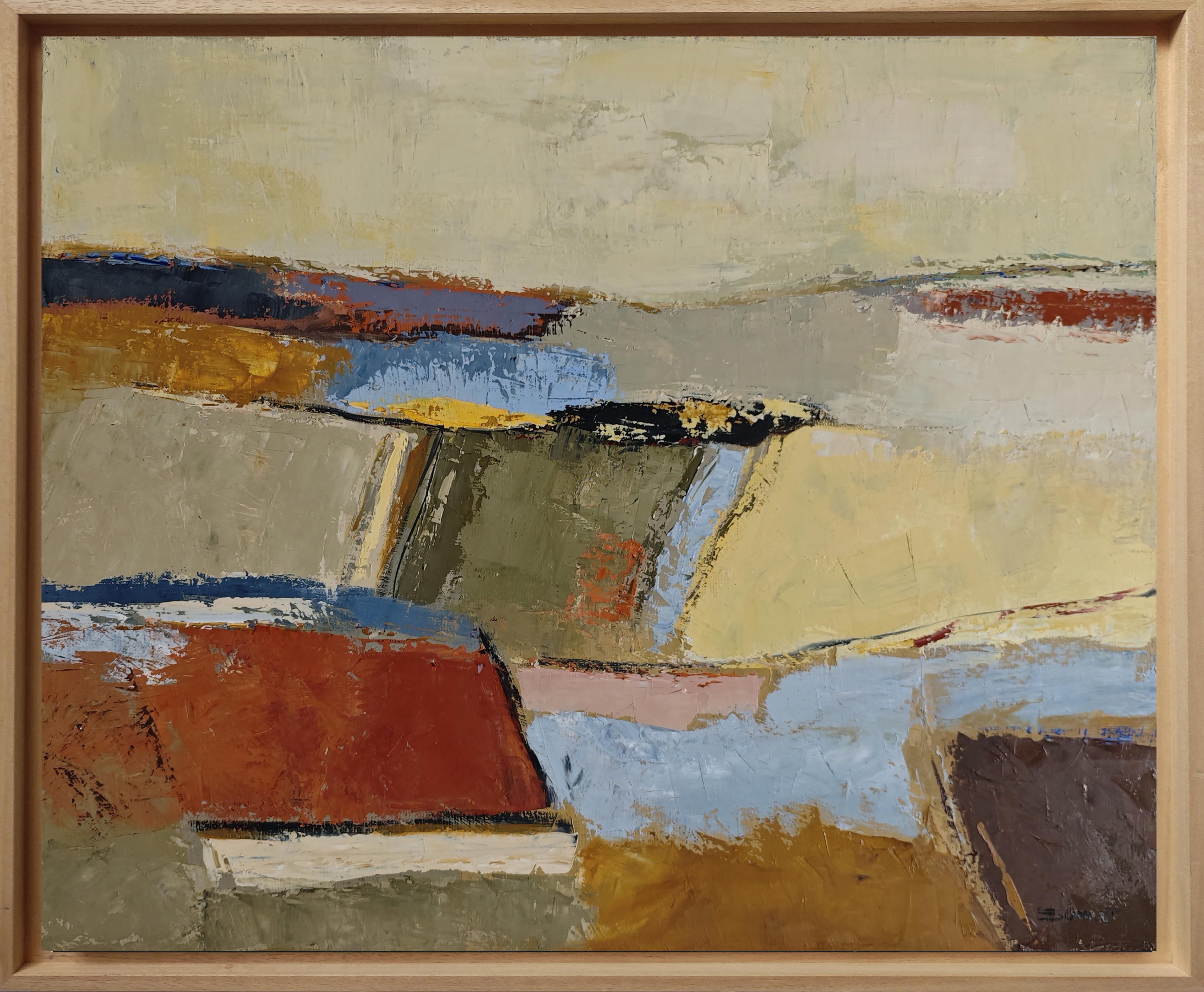 Between earth and time, Oil on canvas, Abstract Landscape, Expressionism art - Brown Abstract Painting by SOPHIE DUMONT