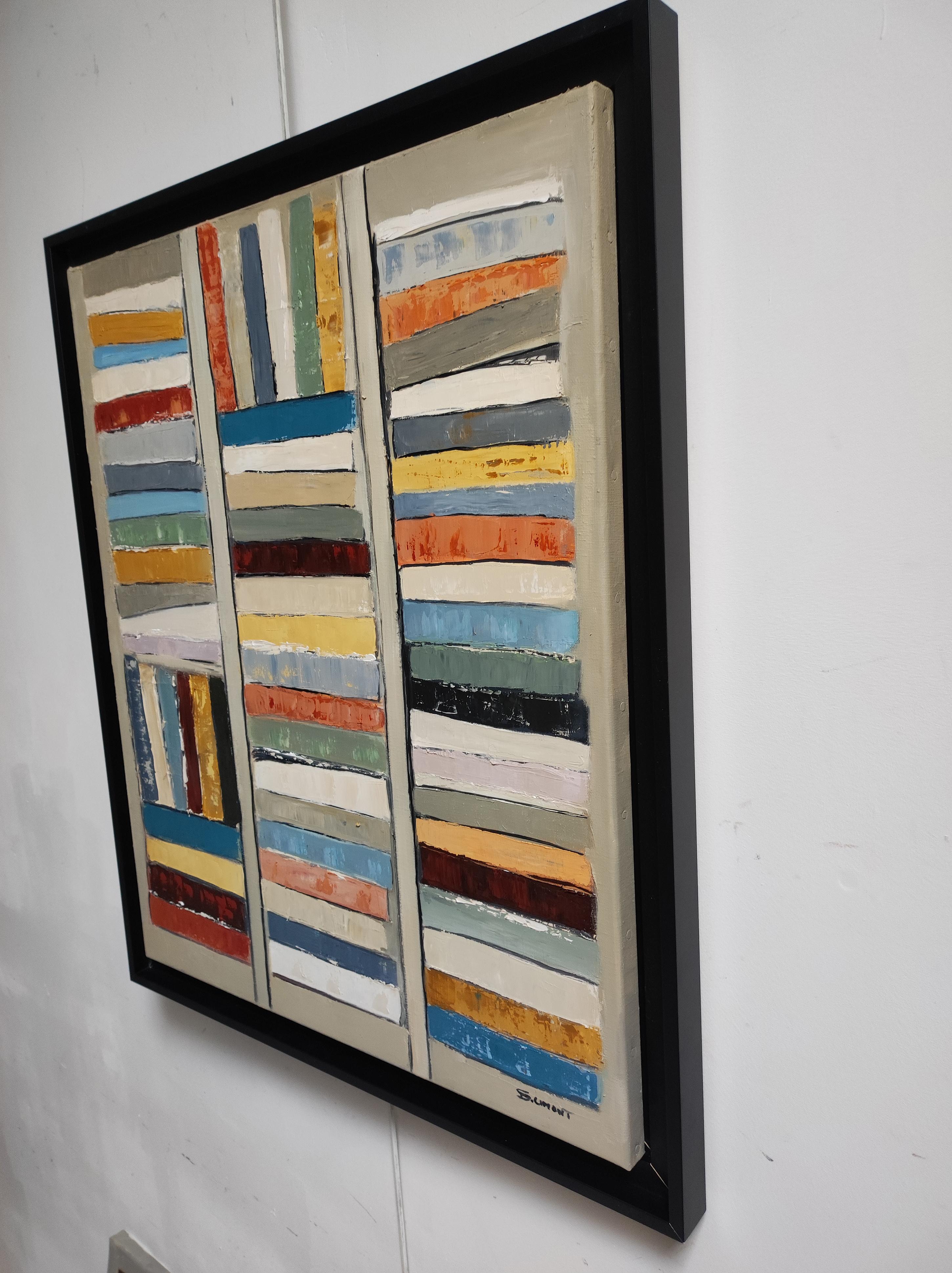 Tra le linee, Biblioteca astratta, colori, Geometrico, Contemporaneo, Olio, Libri - Painting Espressionismo astratto di SOPHIE DUMONT