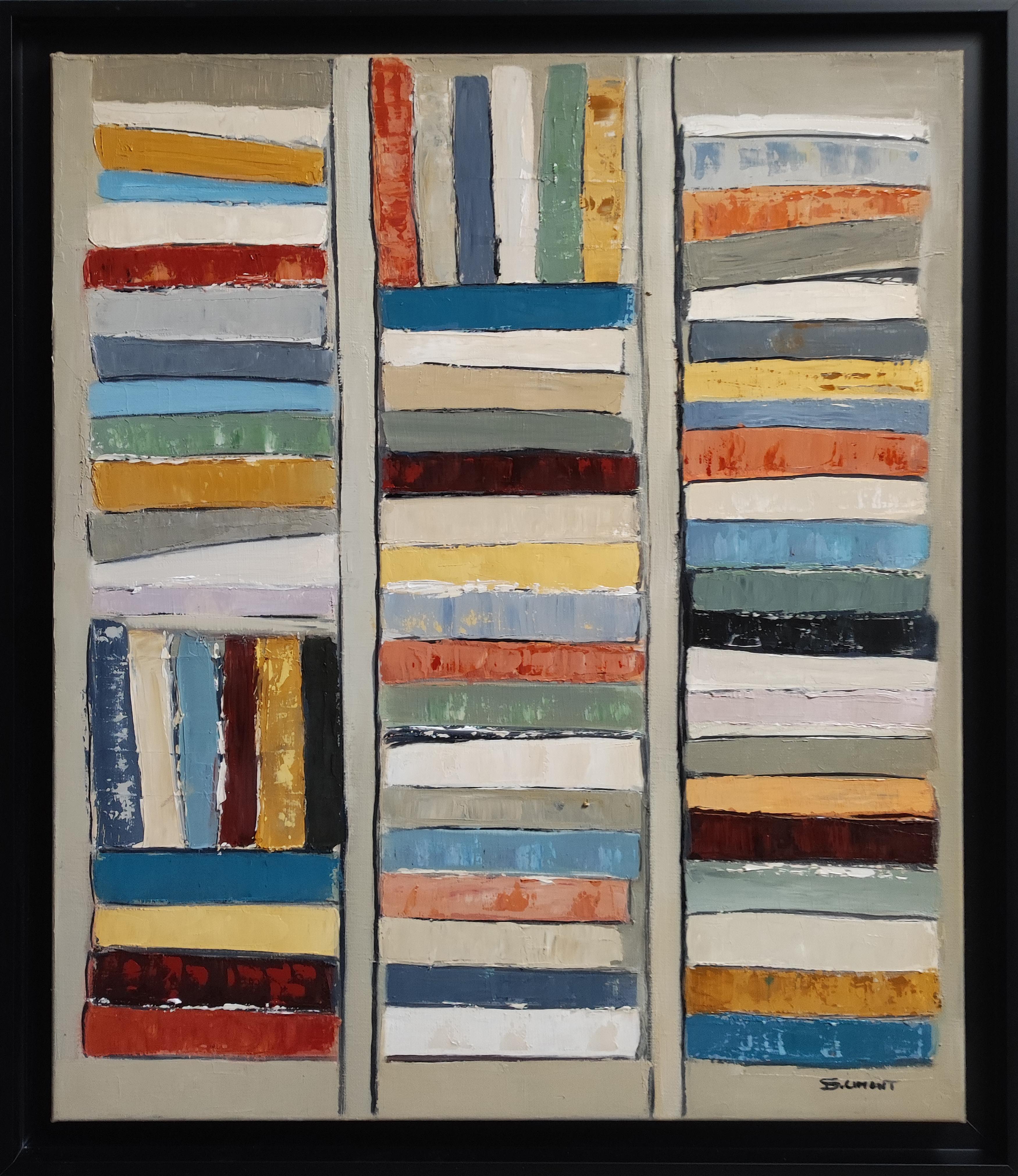 Interior Painting di SOPHIE DUMONT - Tra le linee, Biblioteca astratta, colori, Geometrico, Contemporaneo, Olio, Libri