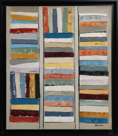 Entre les lignes, Bibliothèque abstraite, couleurs, Géométrique, Contemporaine, Huile, Livres