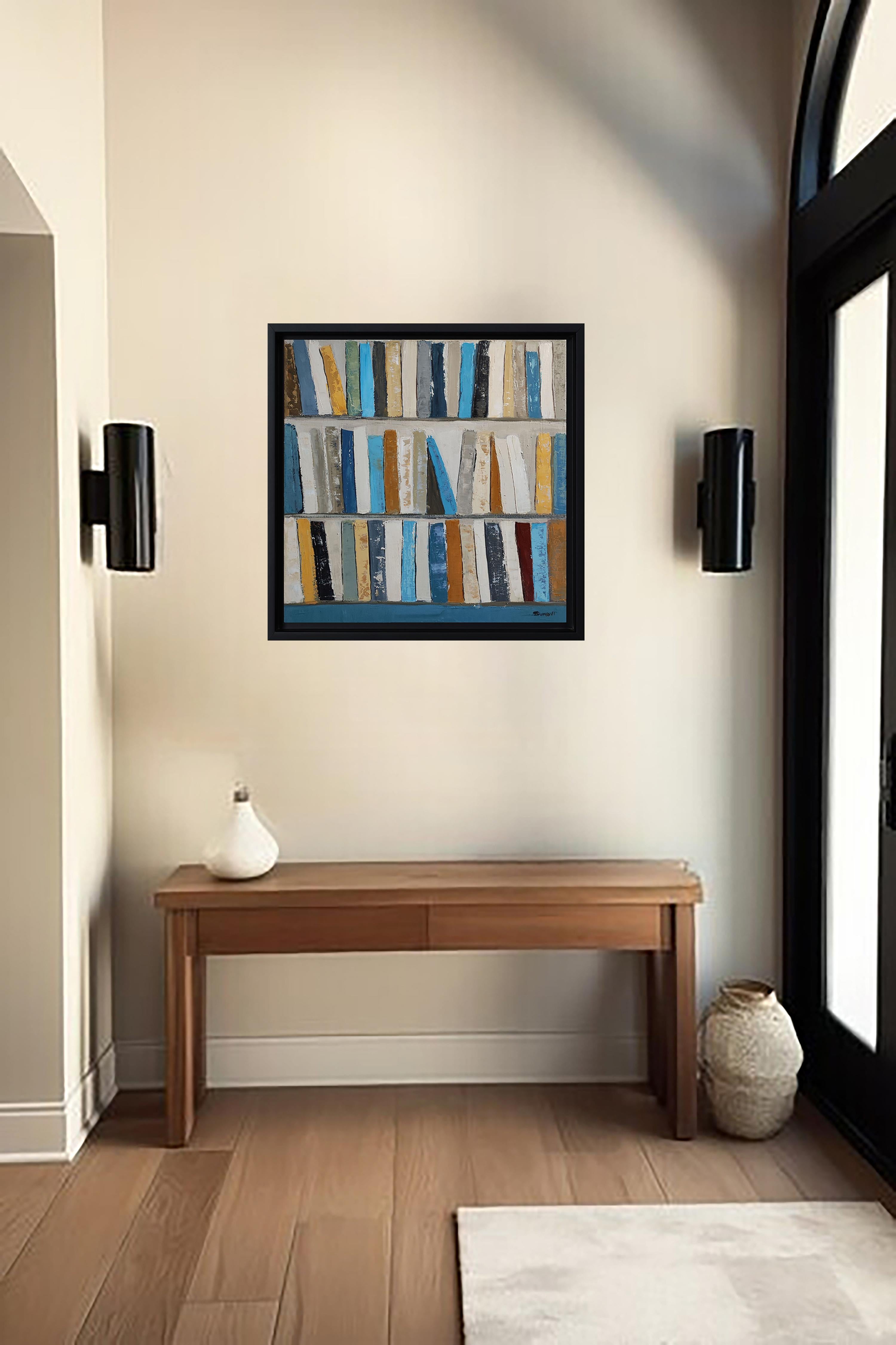 bibliotheque azur, Astratto, Biblioteca contemporanea, Espressionismo, Francese - Painting di SOPHIE DUMONT