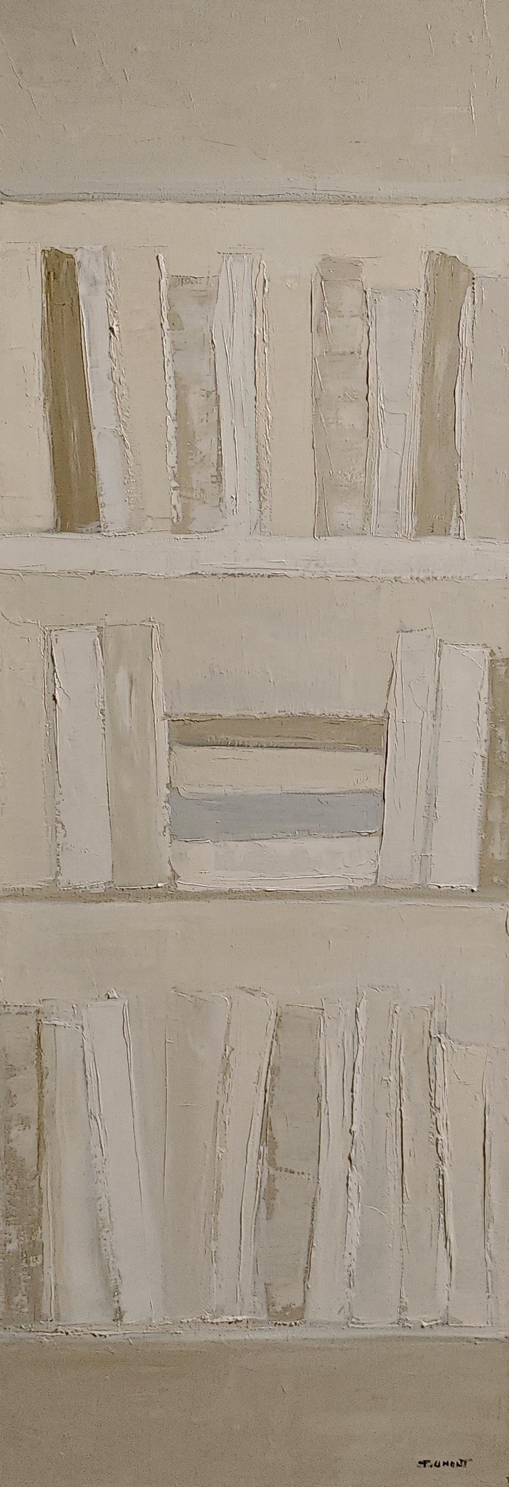 Bibliothèque Intime,  Astratto, Biblioteca, Monocromo, olio su tela, contemporaneo - Painting di SOPHIE DUMONT