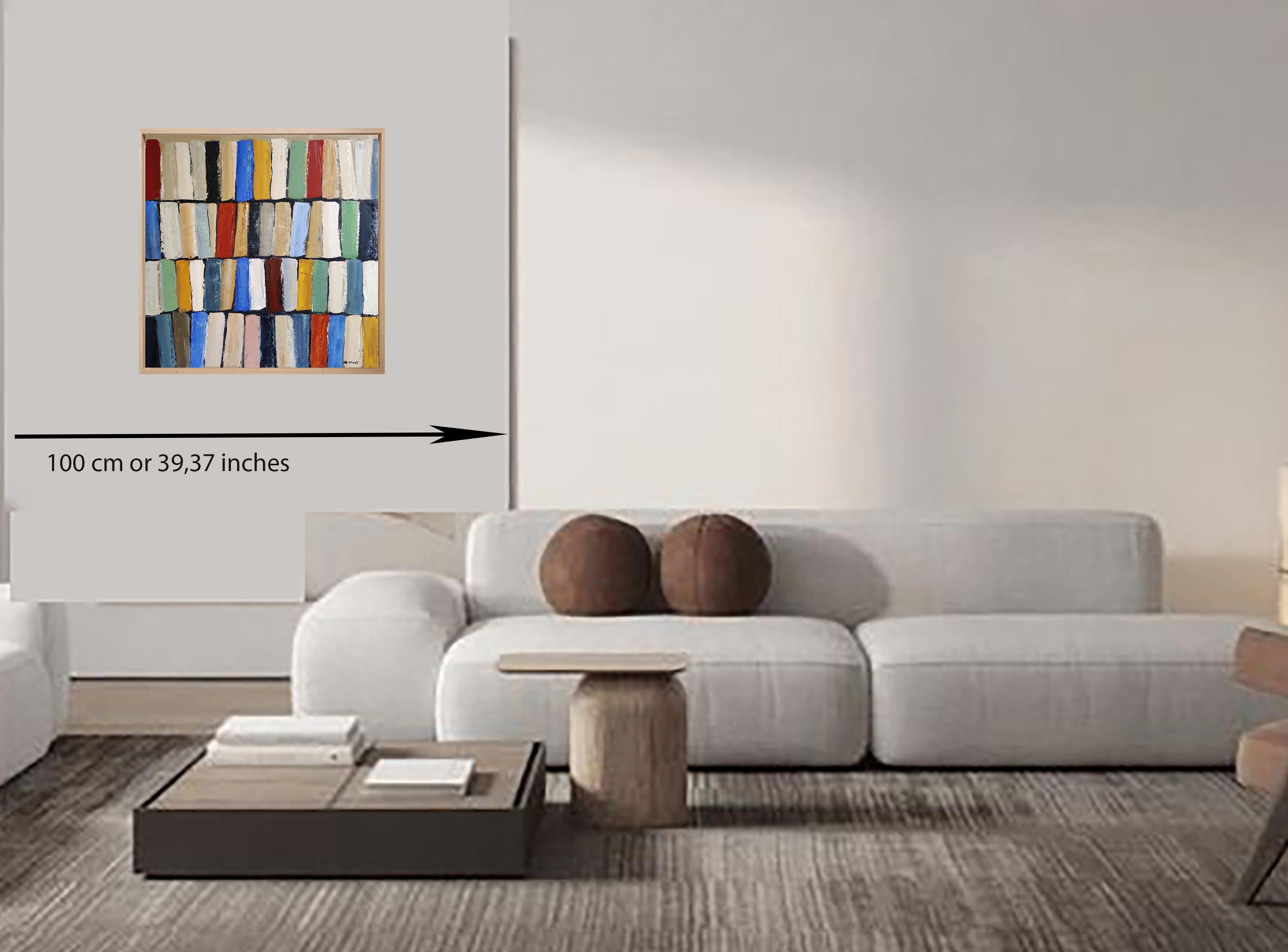 Bigarré, abstract library,  colored, expressionism, geometric, modern, texture - Abstract Geometric Painting by SOPHIE DUMONT