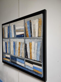 Blue books, Oil painting, Abstract, library, Geometric, Expressionism, textured
