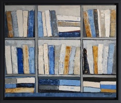 Libri blu, Olio su tela, Astratto, biblioteca, Geometrico, Espressionismo