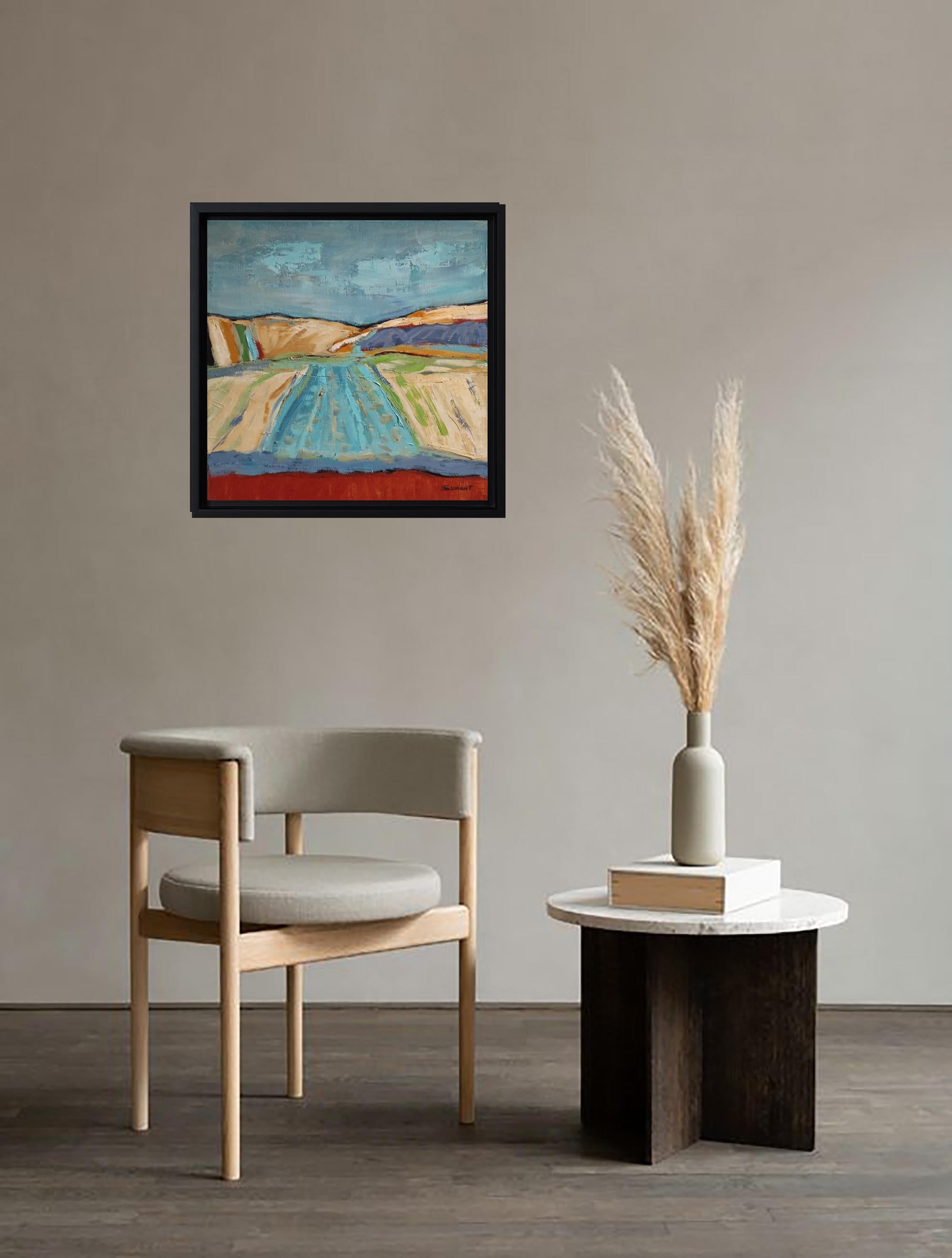 Blue landscape, Abstract Countryside, Contemporary, Oil on canvas, French - Painting by SOPHIE DUMONT