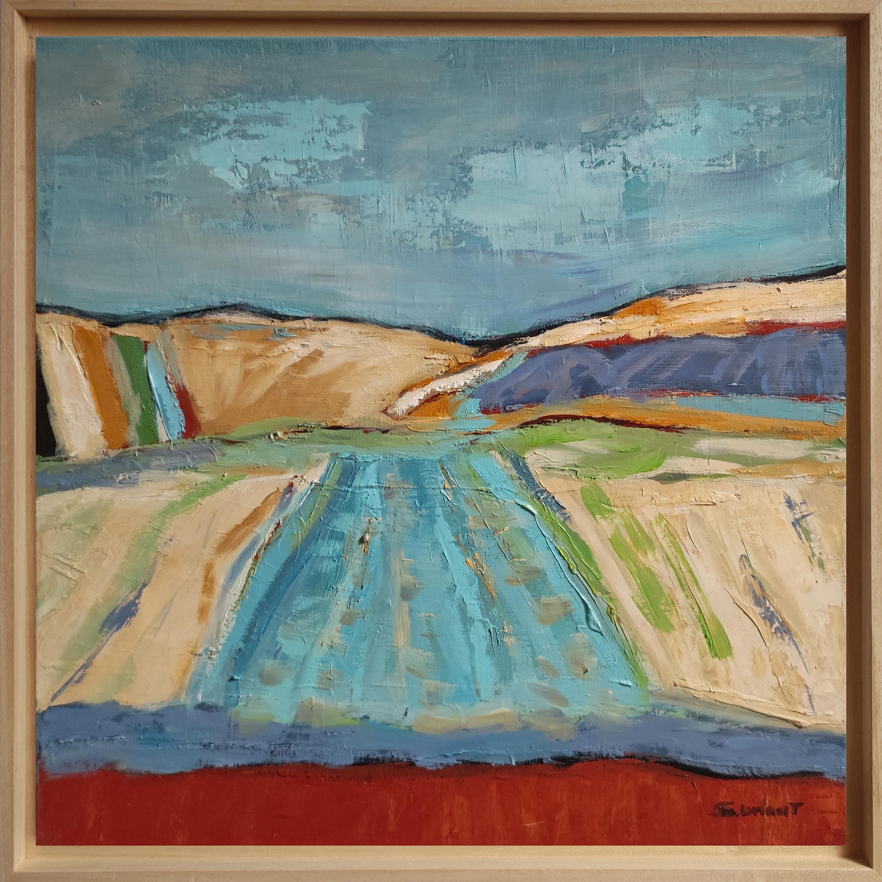 Blue landscape, Abstract Countryside, Contemporary, Oil on canvas, French - Abstract Expressionist Painting by SOPHIE DUMONT