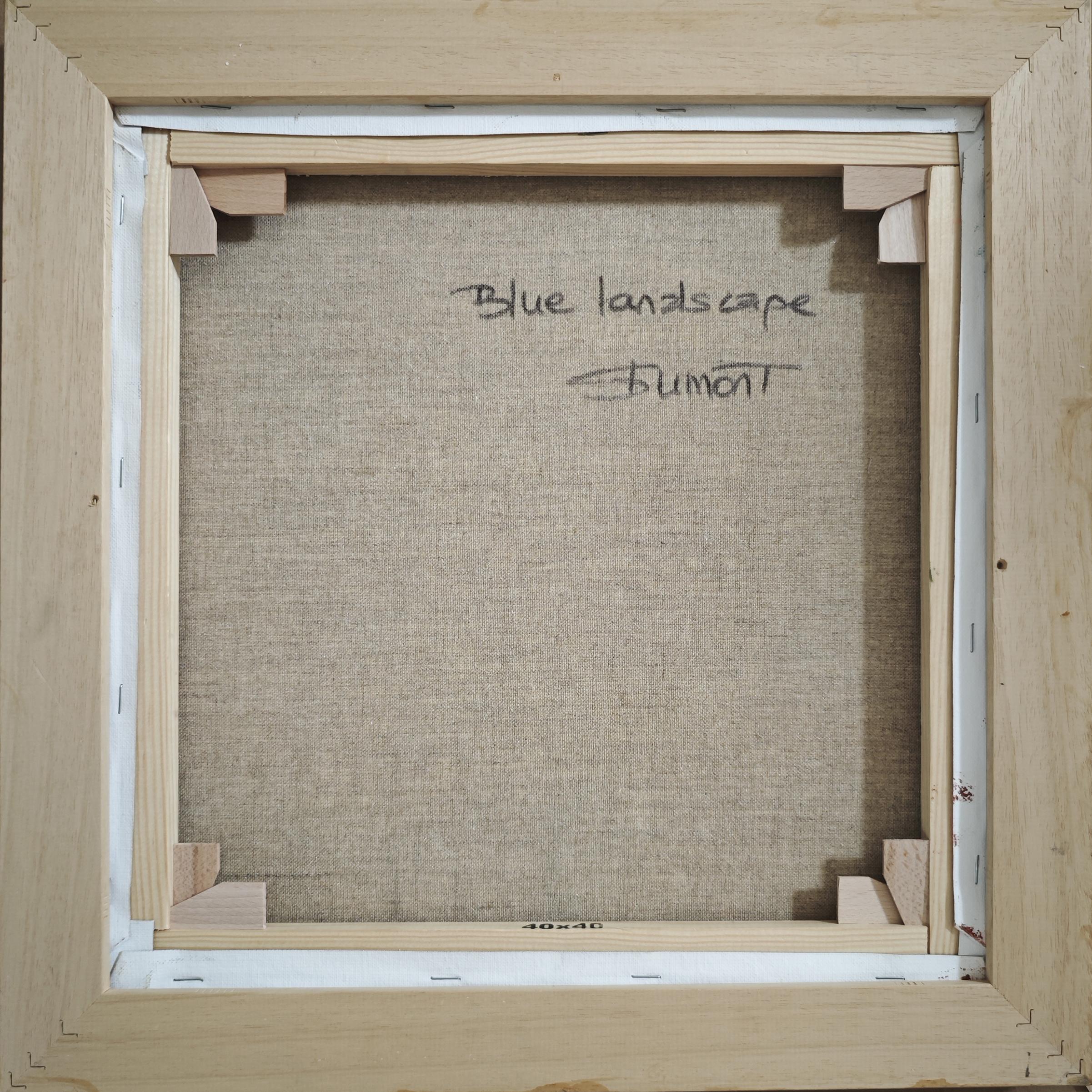 Blaue Landschaft, Abstraktes Landleben, Contemporary, Öl auf Leinwand, Französisch (Grau), Abstract Painting, von SOPHIE DUMONT