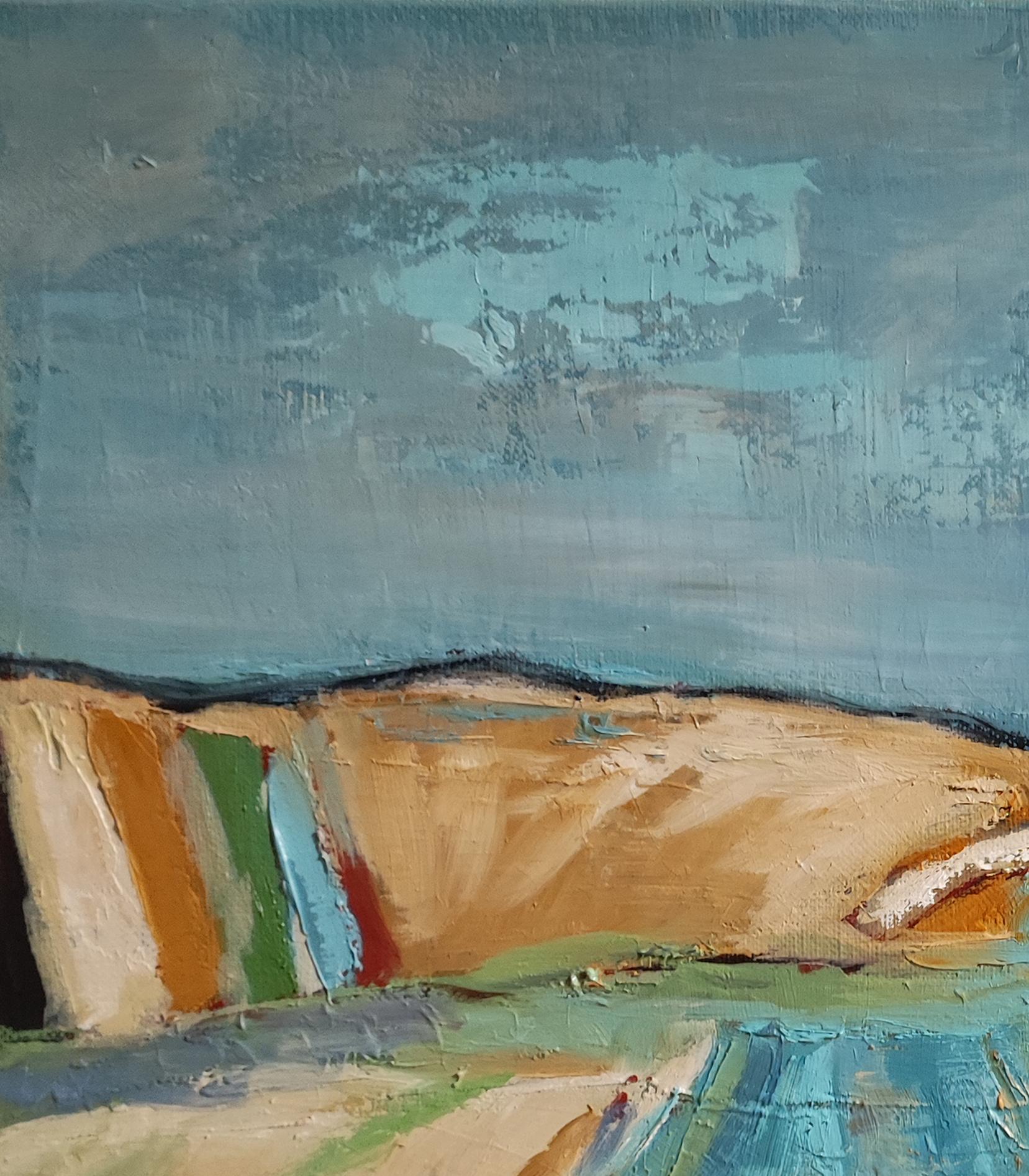 Blaue Landschaft, Abstraktes Landleben, Contemporary, Öl auf Leinwand, Französisch im Angebot 1