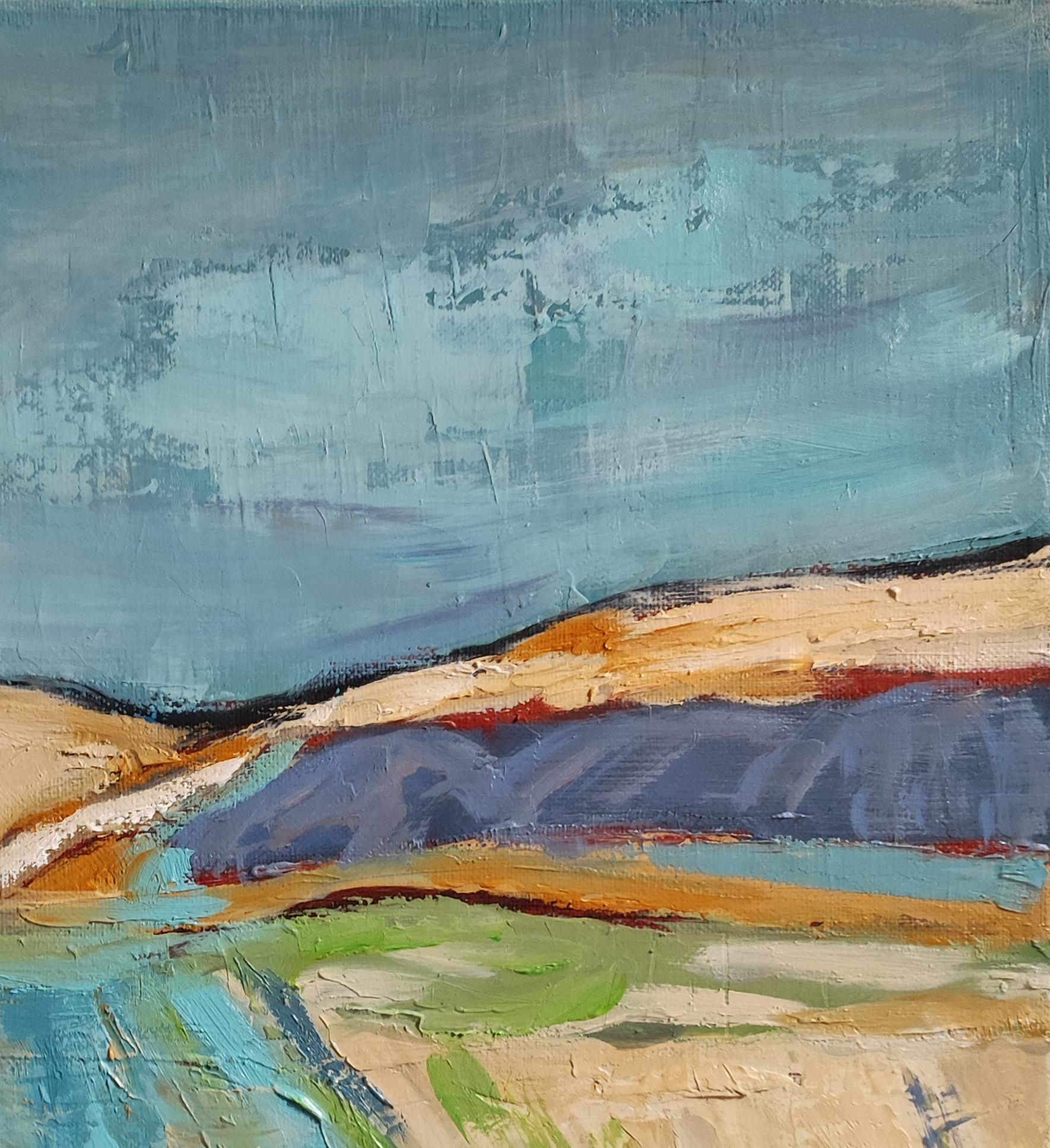 Blaue Landschaft, Abstraktes Landleben, Contemporary, Öl auf Leinwand, Französisch im Angebot 2