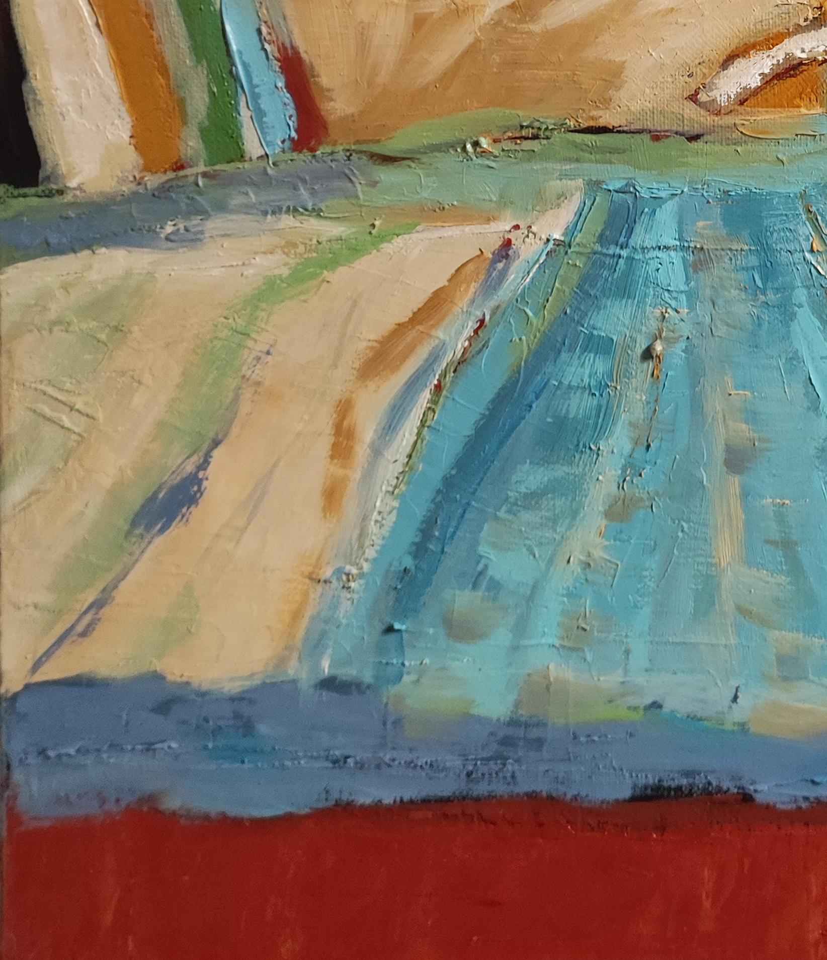 Blaue Landschaft, Abstraktes Landleben, Contemporary, Öl auf Leinwand, Französisch im Angebot 3