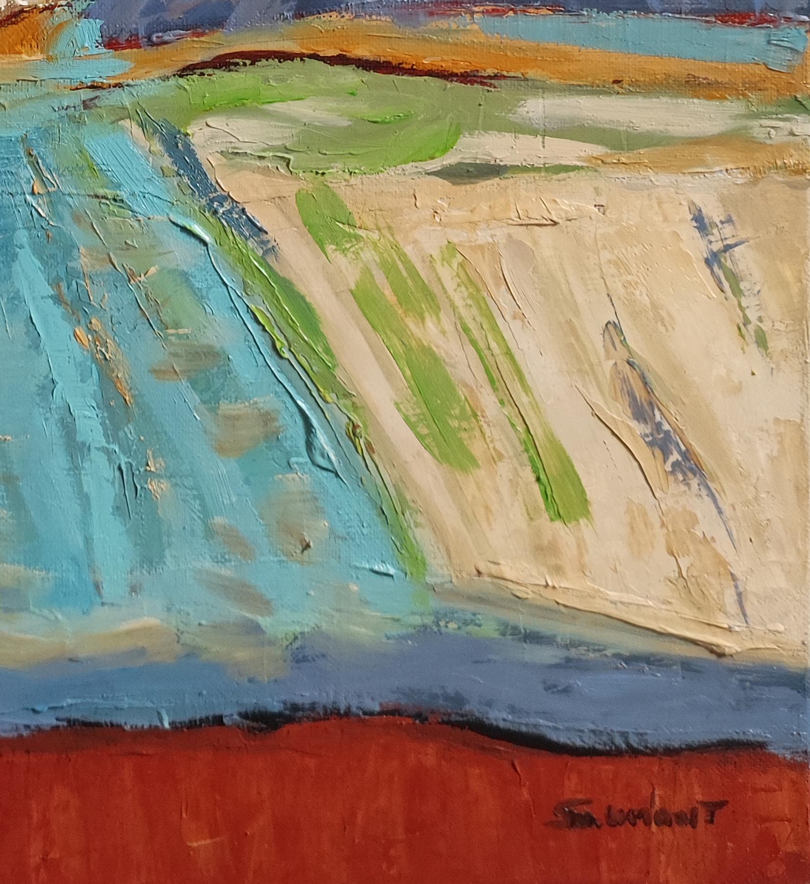 Blaue Landschaft, Abstraktes Landleben, Contemporary, Öl auf Leinwand, Französisch im Angebot 4