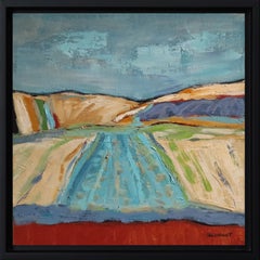 Blue landscape, Abstract Countryside, Contemporary, Oil on canvas, French