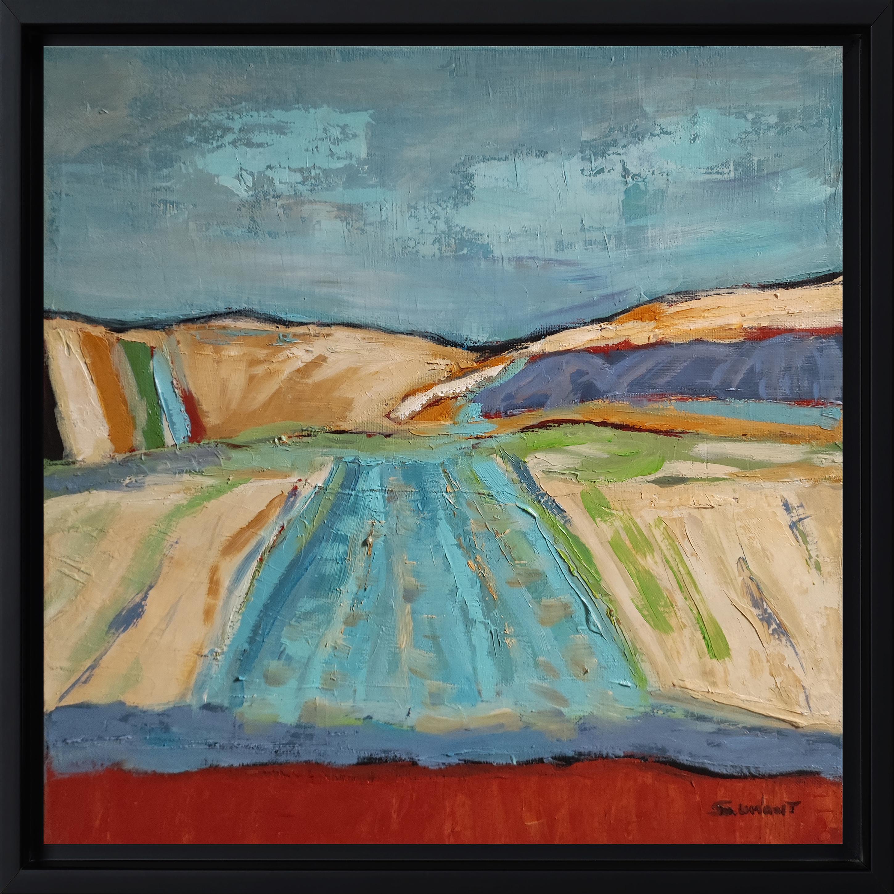 Blaue Landschaft, Abstraktes Landleben, Contemporary, Öl auf Leinwand, Französisch