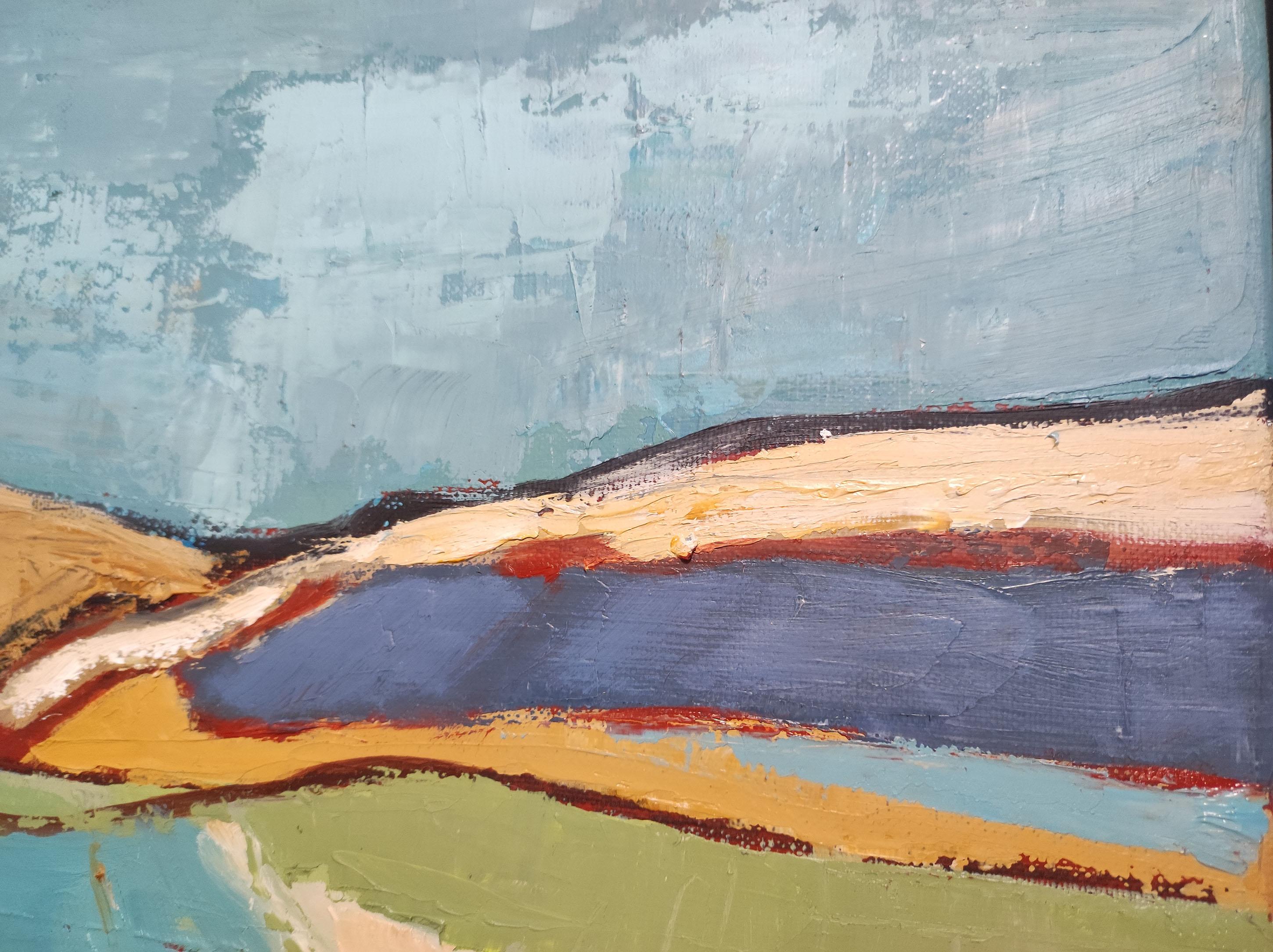 paysage bleu, campagne abstraite, contemporain, huile sur toile, texturé - Painting de SOPHIE DUMONT