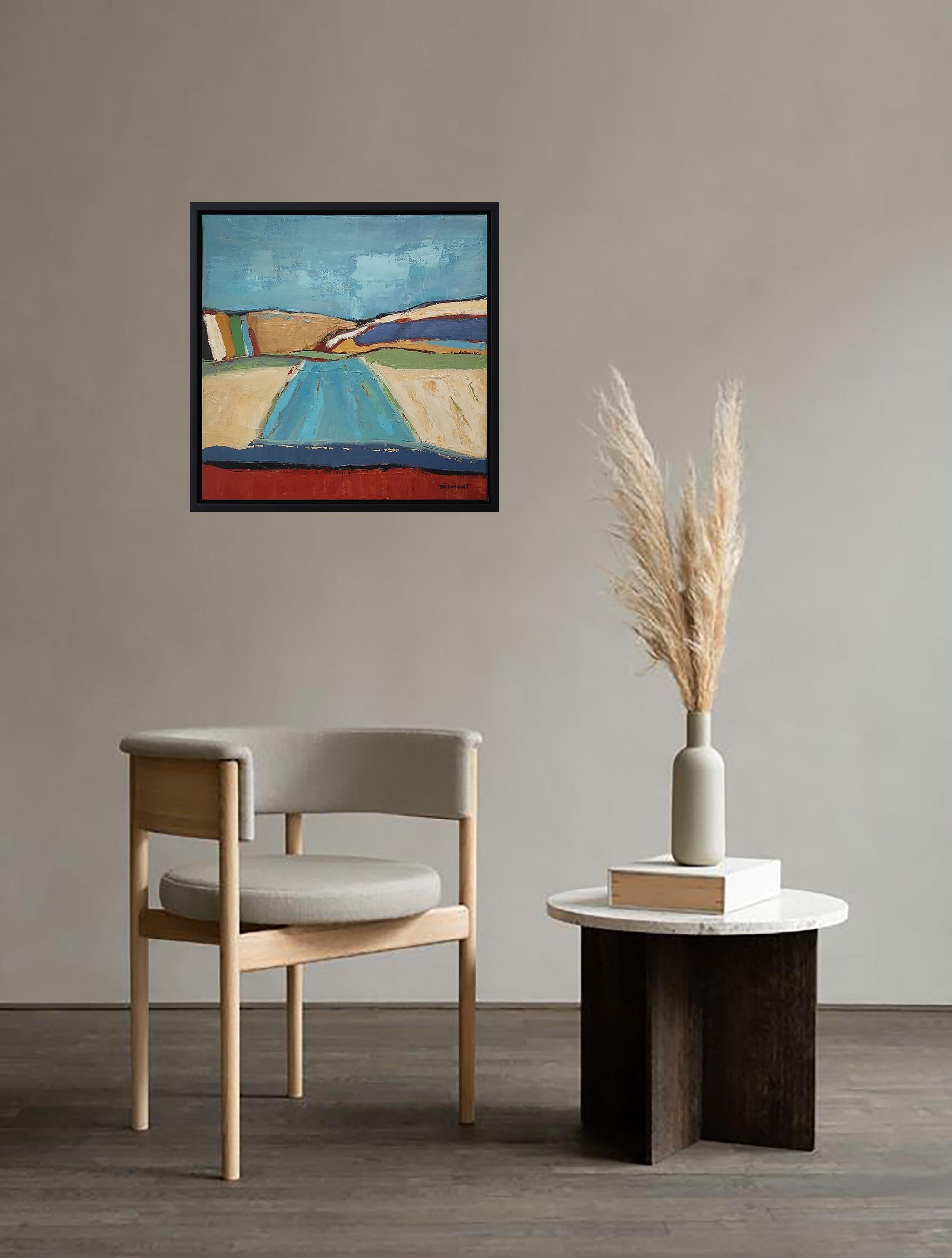paysage bleu, campagne abstraite, contemporain, huile sur toile, texturé en vente 5