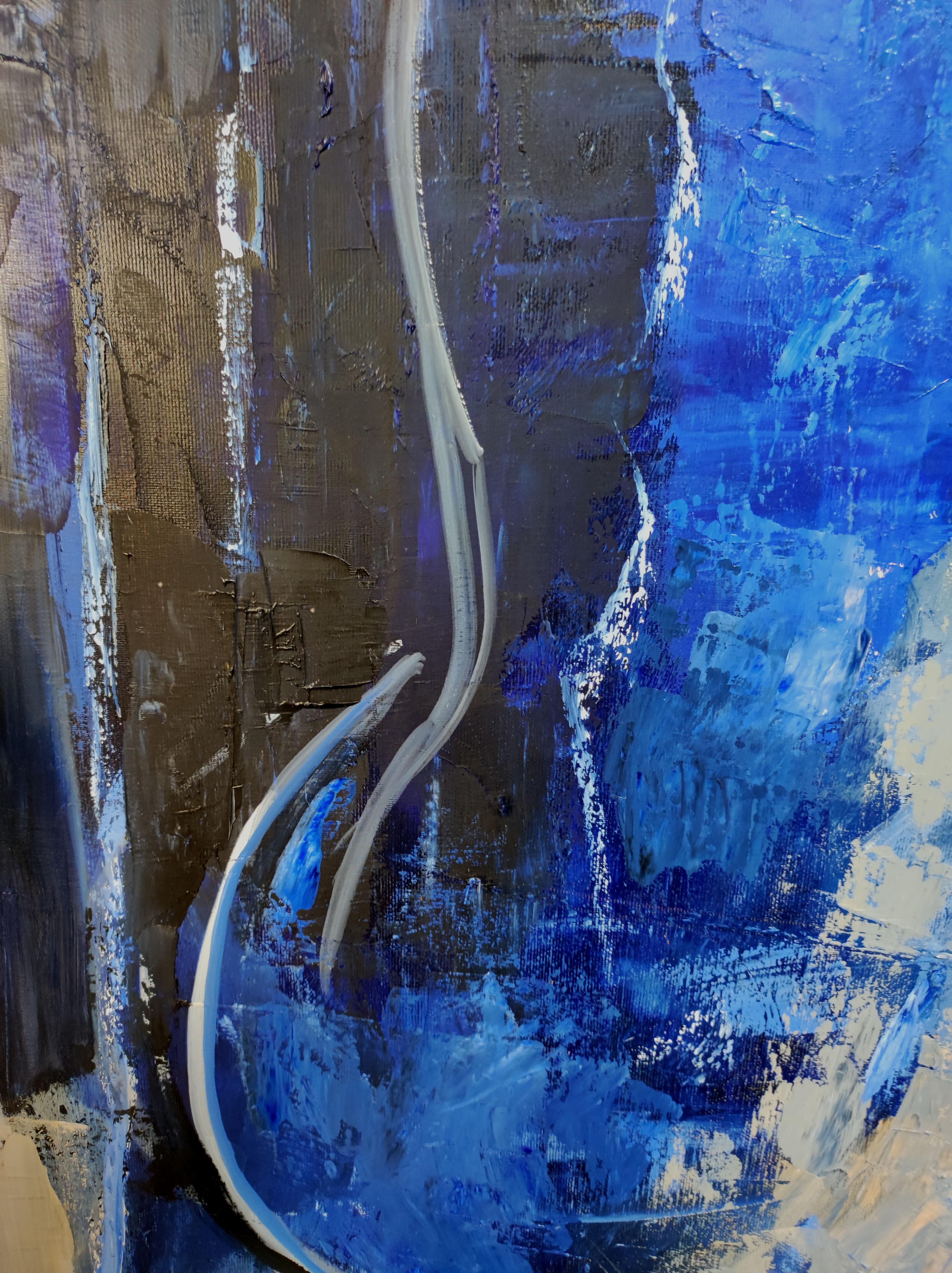 nudo blu, donna  nudo, olio, figurativo, espressionismo contemporaneo, artista francese - Painting Espressionista di SOPHIE DUMONT
