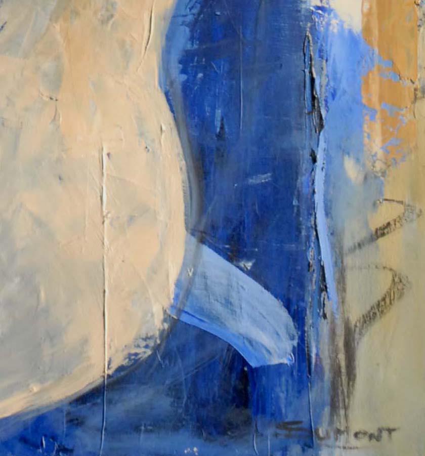 nudo blu, donna  nudo, olio, figurativo, espressionismo contemporaneo, artista francese - Figurative Painting Blu di SOPHIE DUMONT