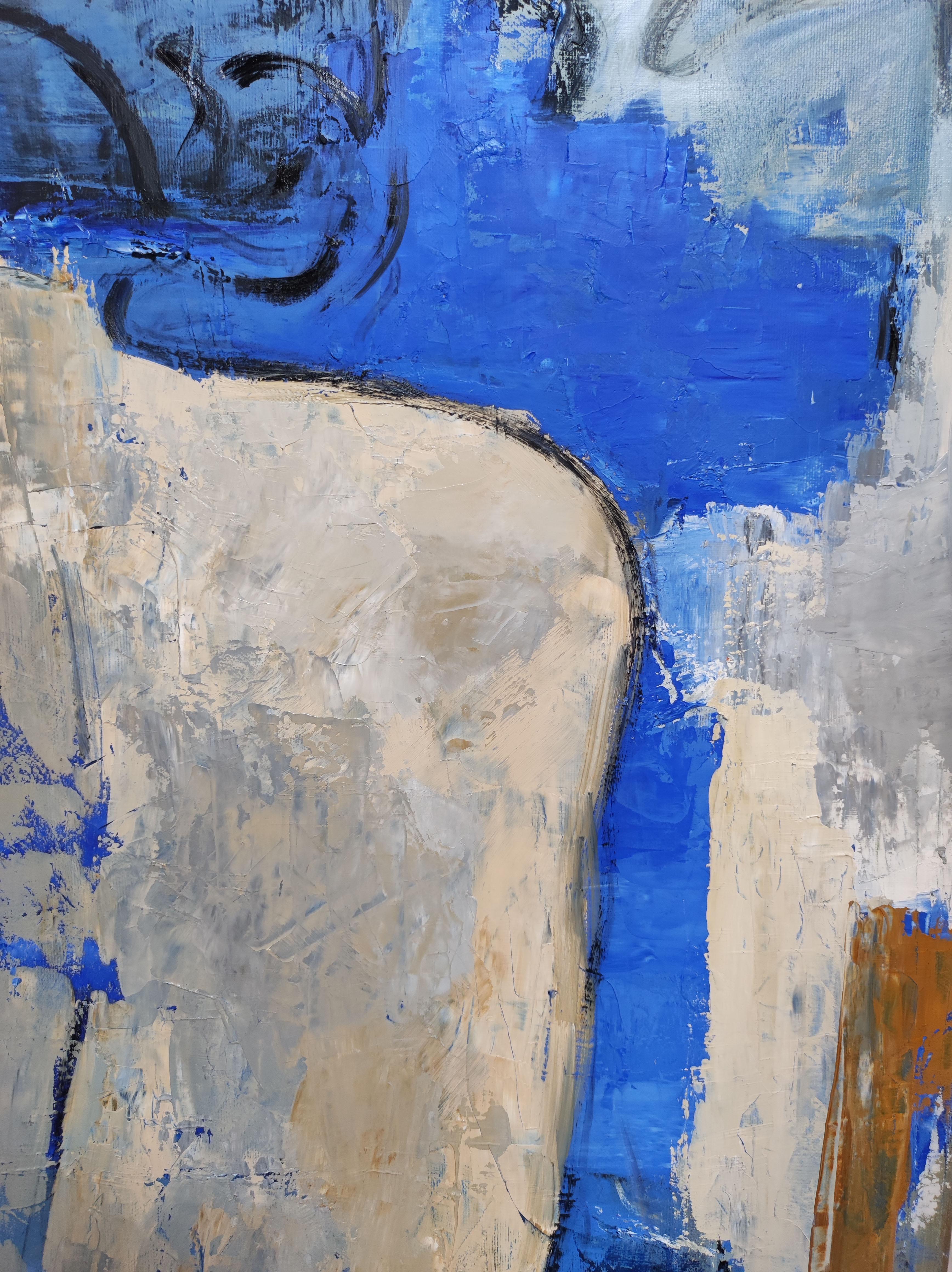 nudo blu, donna  nudo, olio, figurativo, espressionismo contemporaneo, artista francese 2