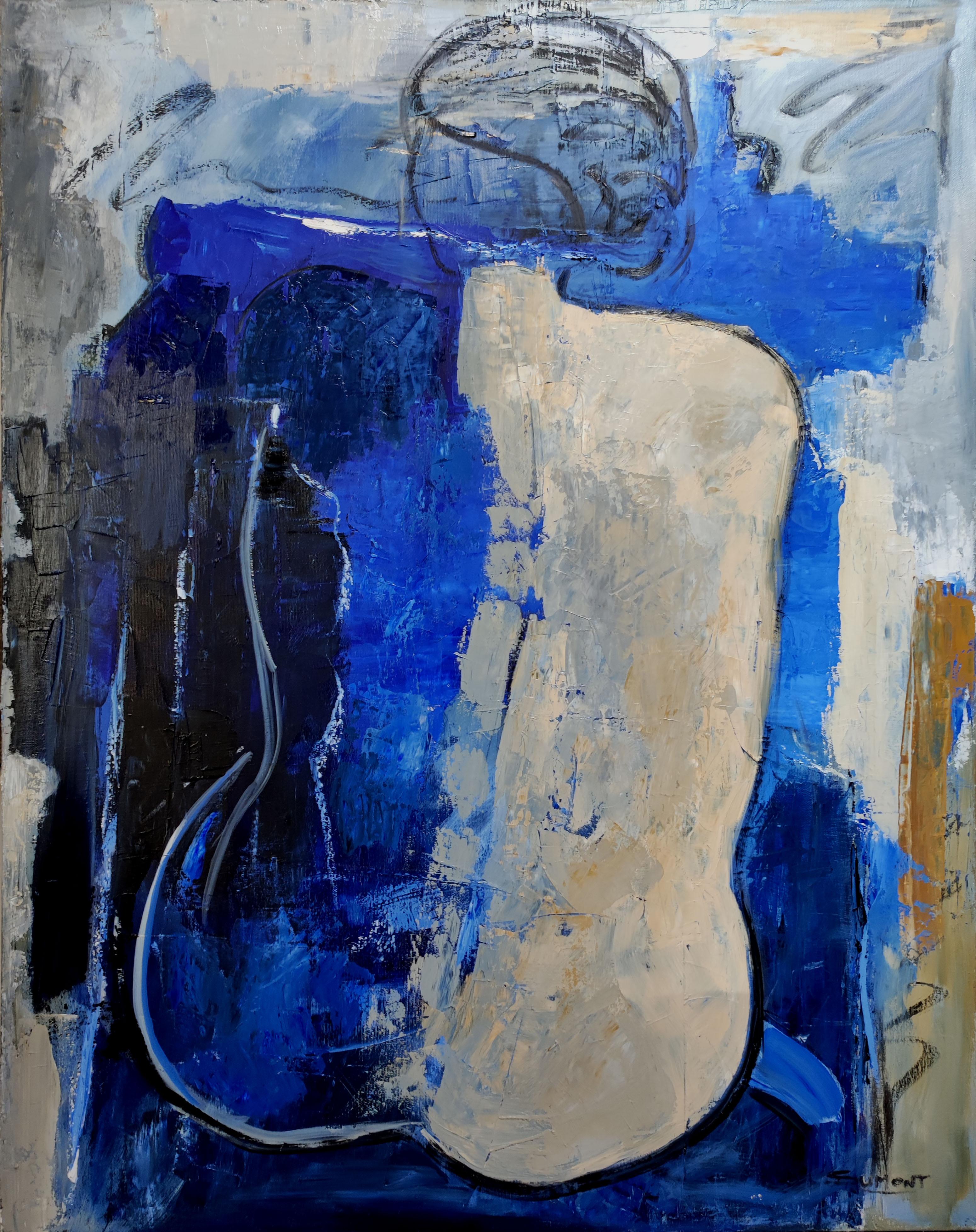 nudo blu, donna  nudo, olio, figurativo, espressionismo contemporaneo, artista francese 3