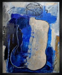 nudo blu, donna  nudo, olio, figurativo, espressionismo contemporaneo, artista francese