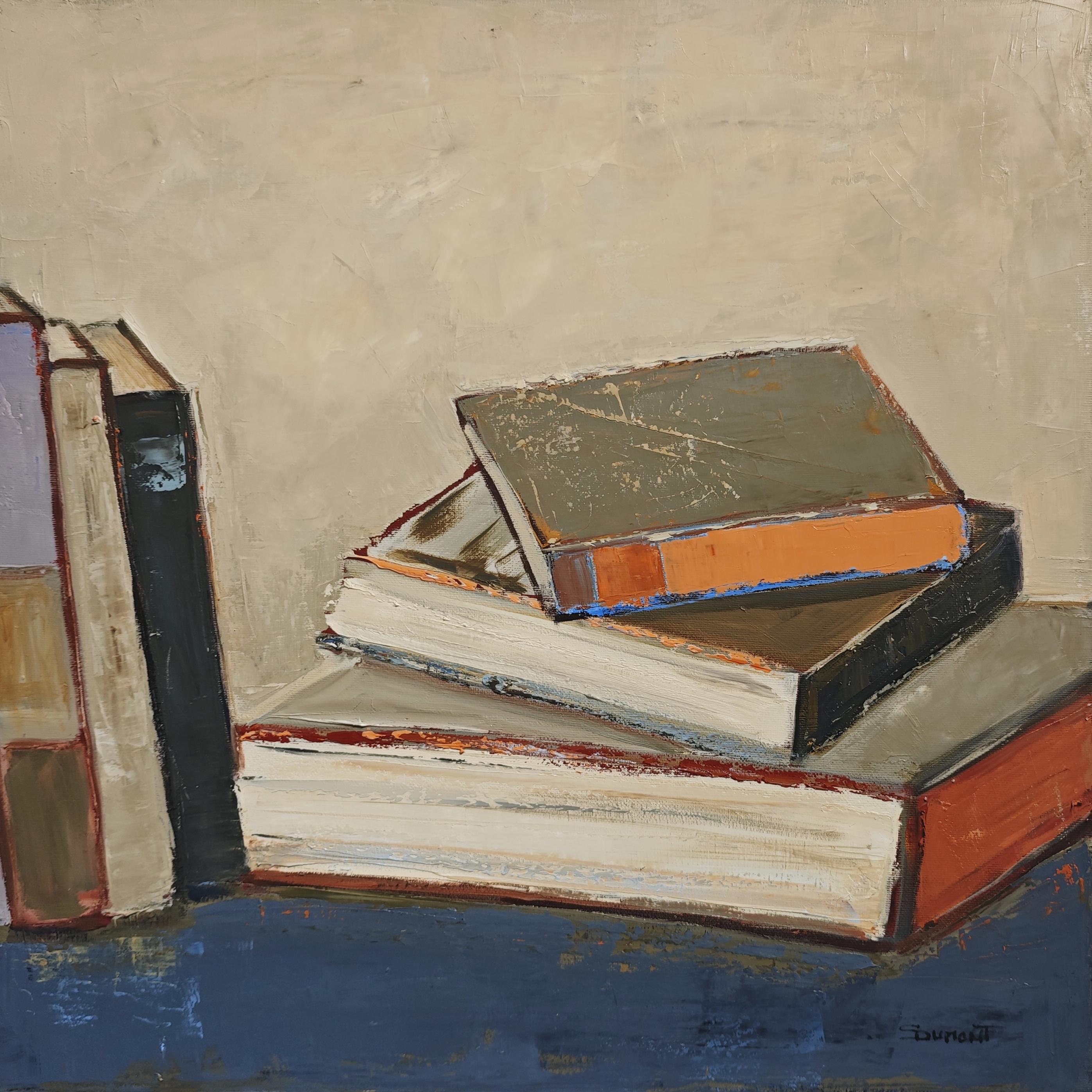 Les reliures en lumière - Abstract library, textured painting, Oil on canvas - Painting by SOPHIE DUMONT