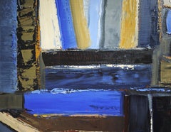 Blue of pages - Abstract library, textured painting, Oil on canvas