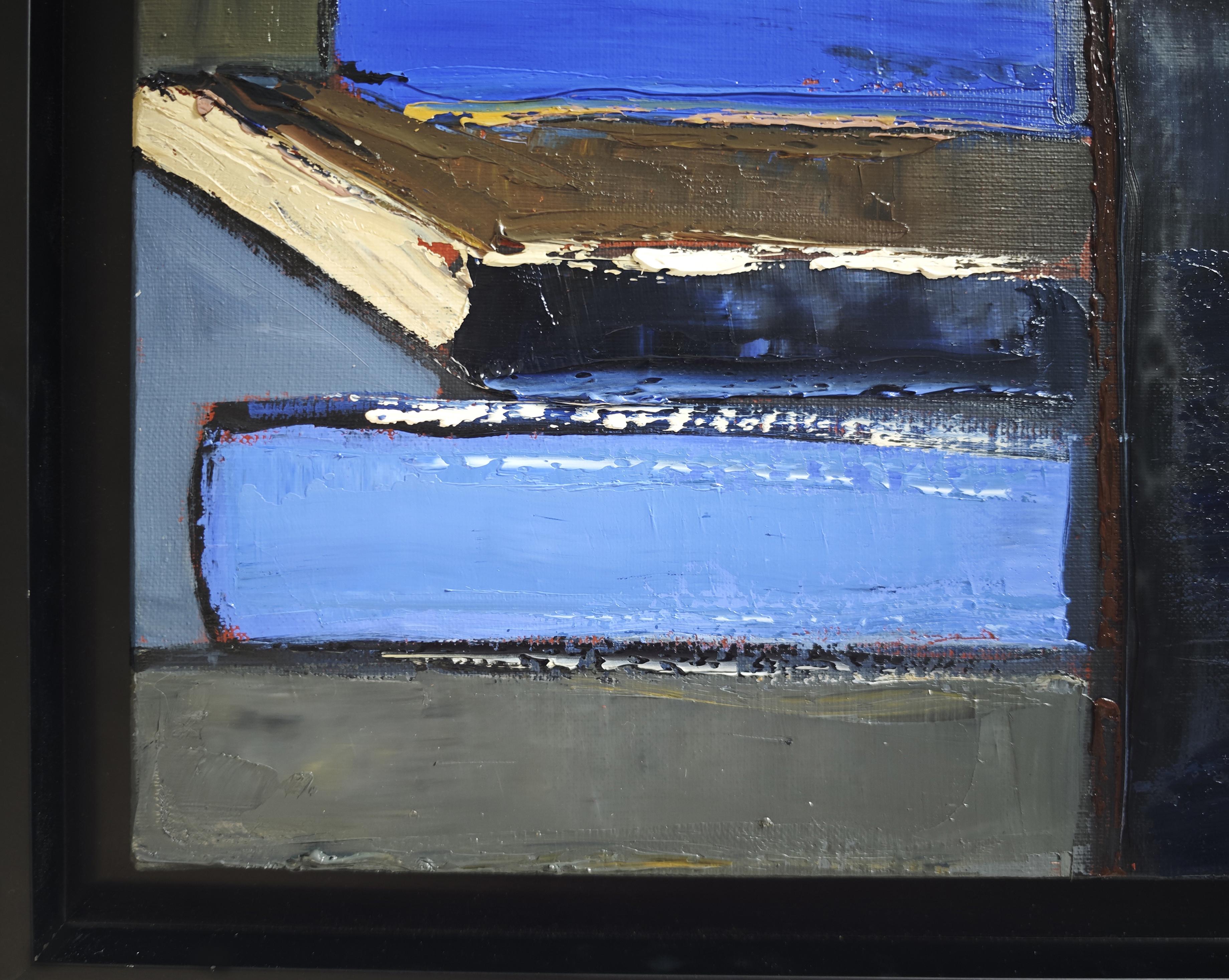 Blue of pages - Abstract library, textured painting, Oil on canvas For Sale 1