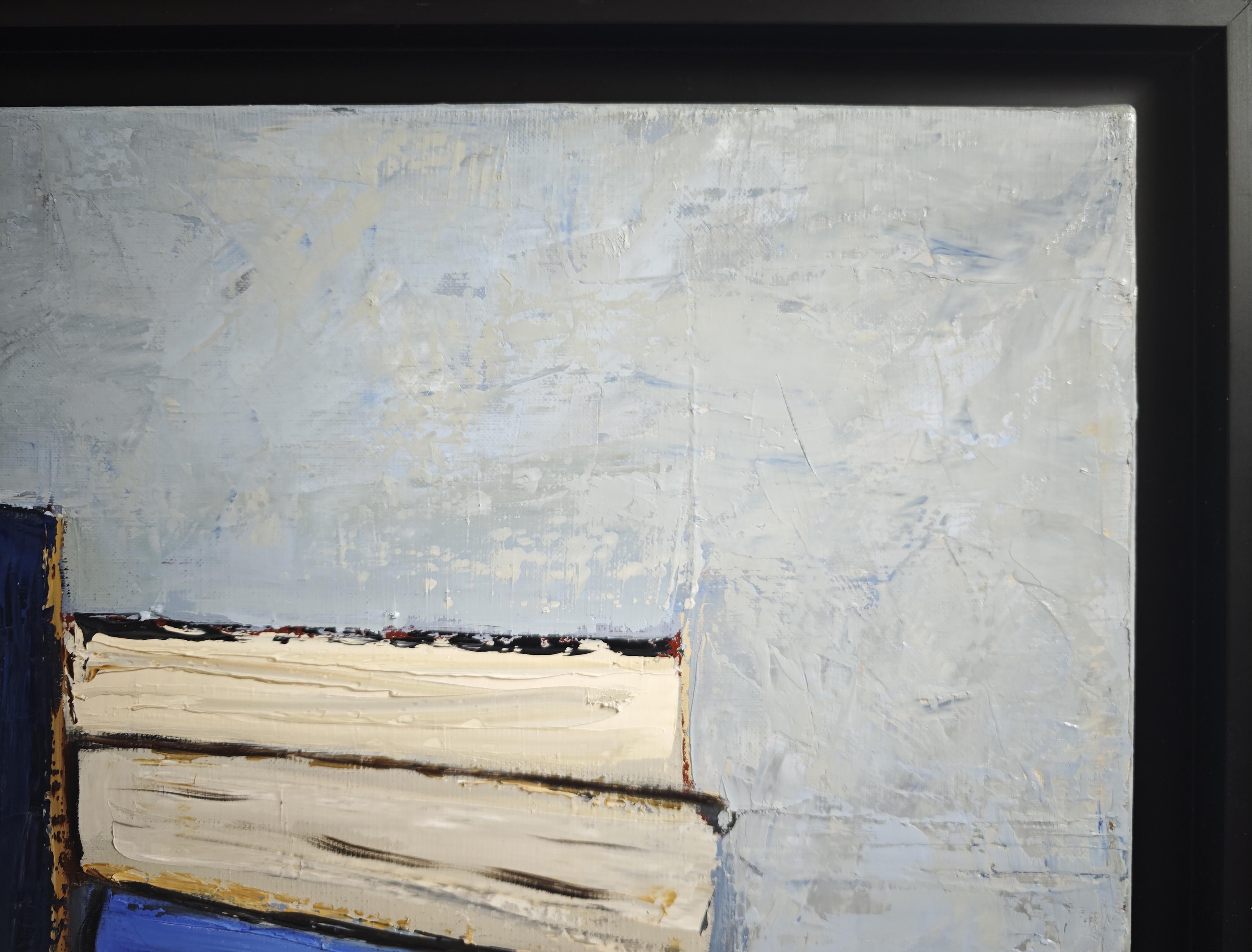 Blue of pages - Abstract library, textured painting, Oil on canvas For Sale 2