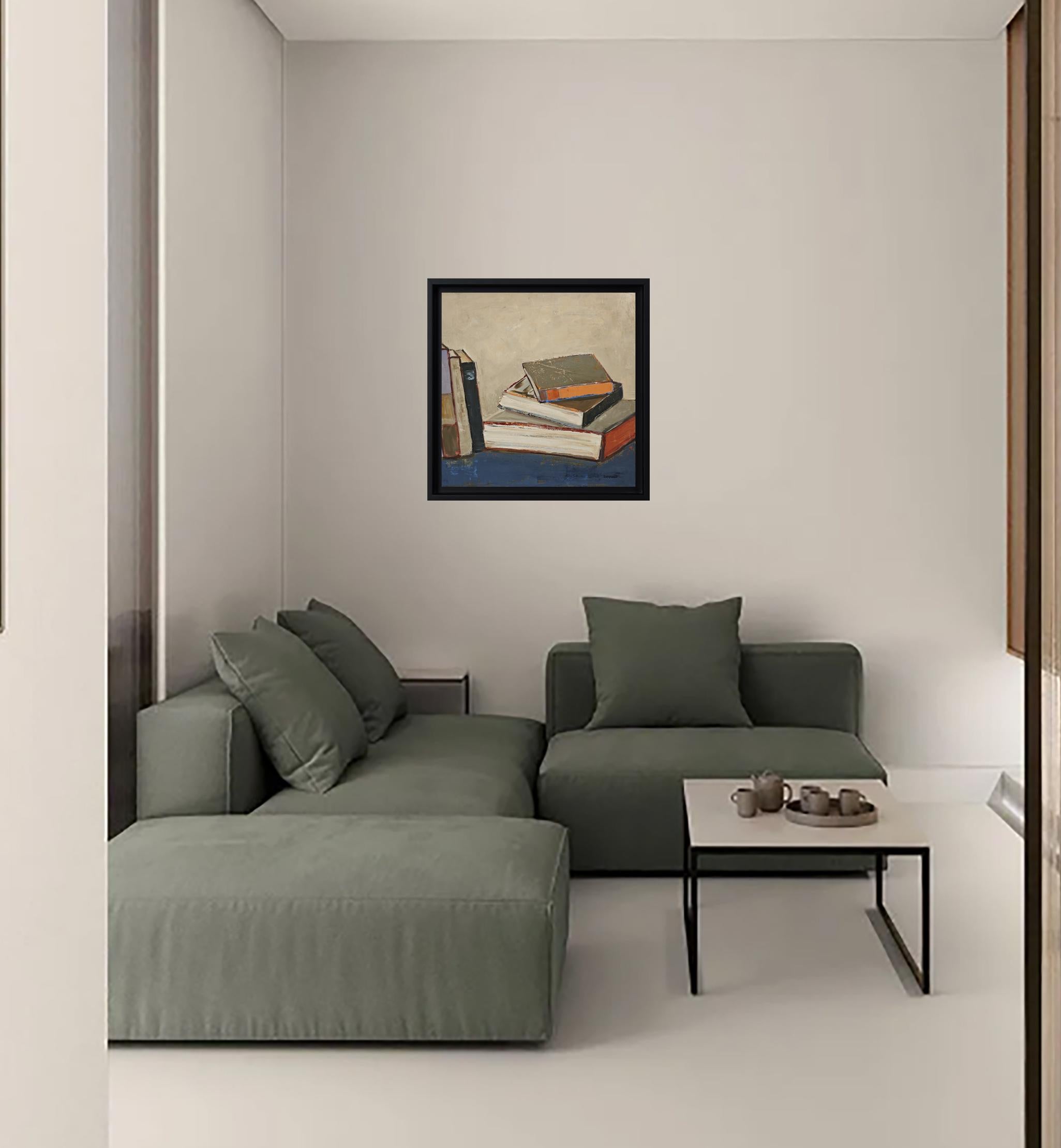 Les reliures en lumière - Abstract library, textured painting, Oil on canvas For Sale 4