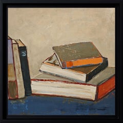 Blue of pages - Abstract library, textured painting, Oil on canvas