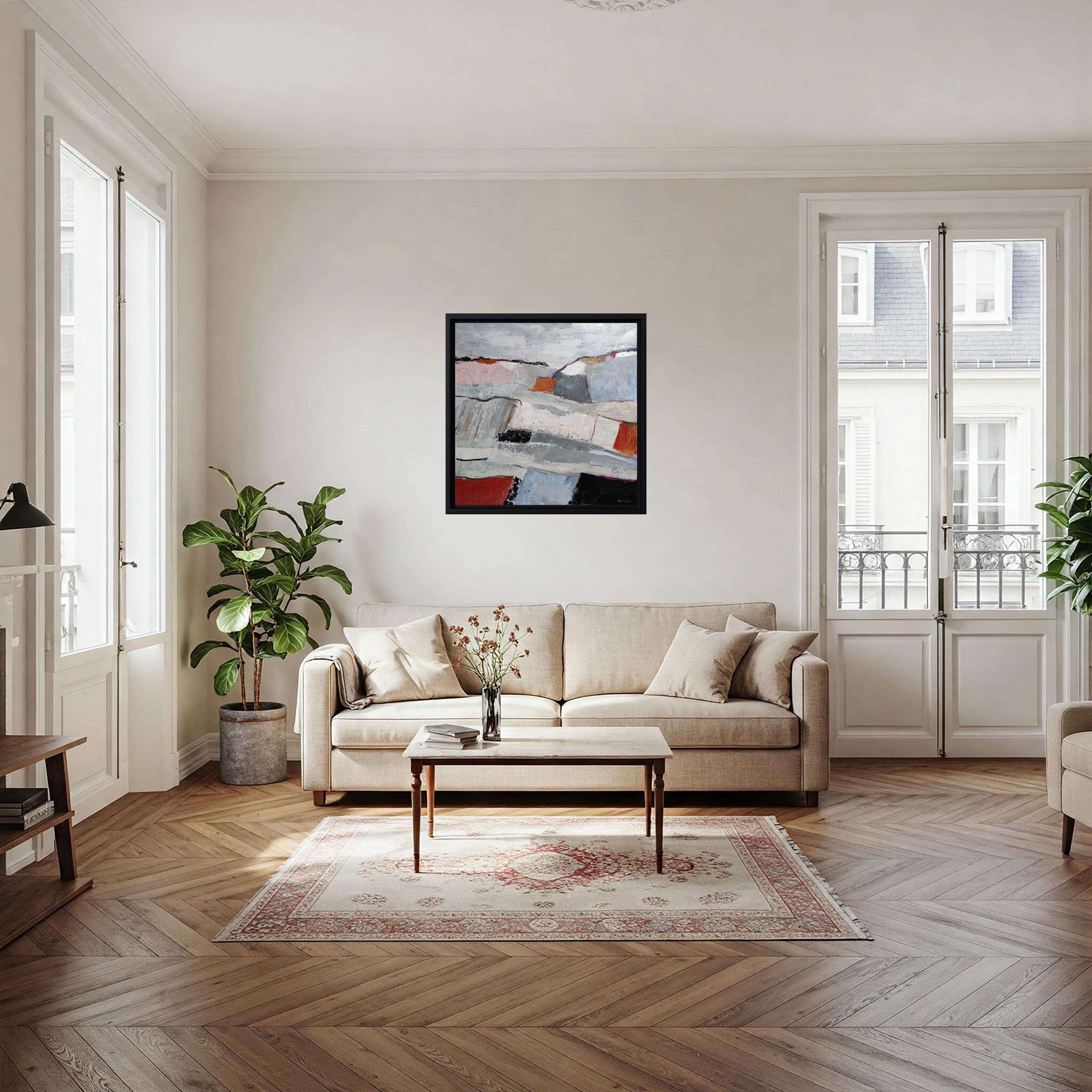 Bocage normand, paysage abstrait, gris, huile sur toile, expressionnisme, moderne - Painting de SOPHIE DUMONT