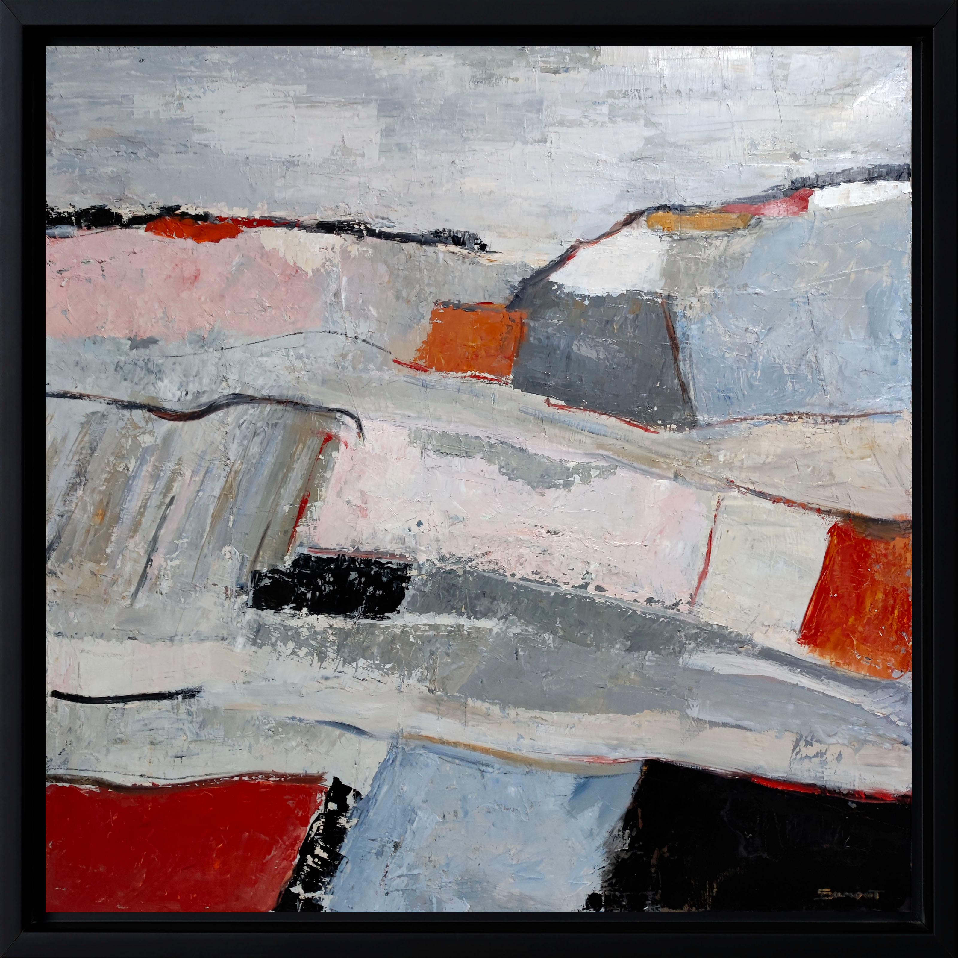 Bocage normand, Abstrakte Landschaft, Grau, Öl auf Leinwand, Expressionismus, Moderne