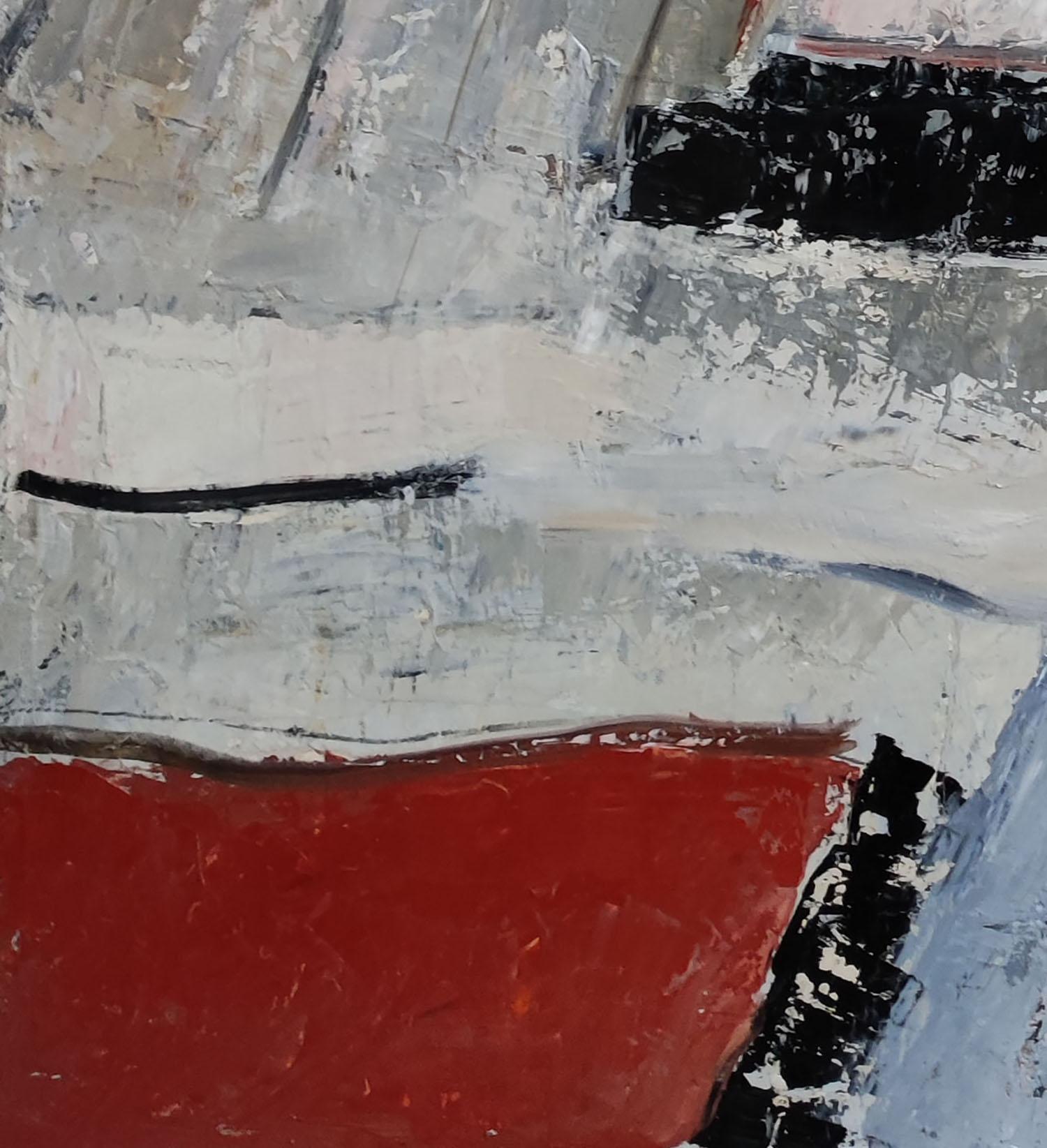 bocage normand, paysage abstrait, gris, huile sur toile, expressionnisme, moderne en vente 1