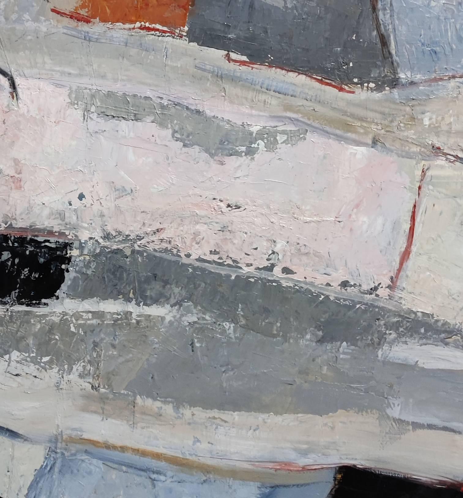 bocage normand, abstrakte Landschaft, Grau, Öl auf Leinwand, Expressionismus, Moderne im Angebot 3