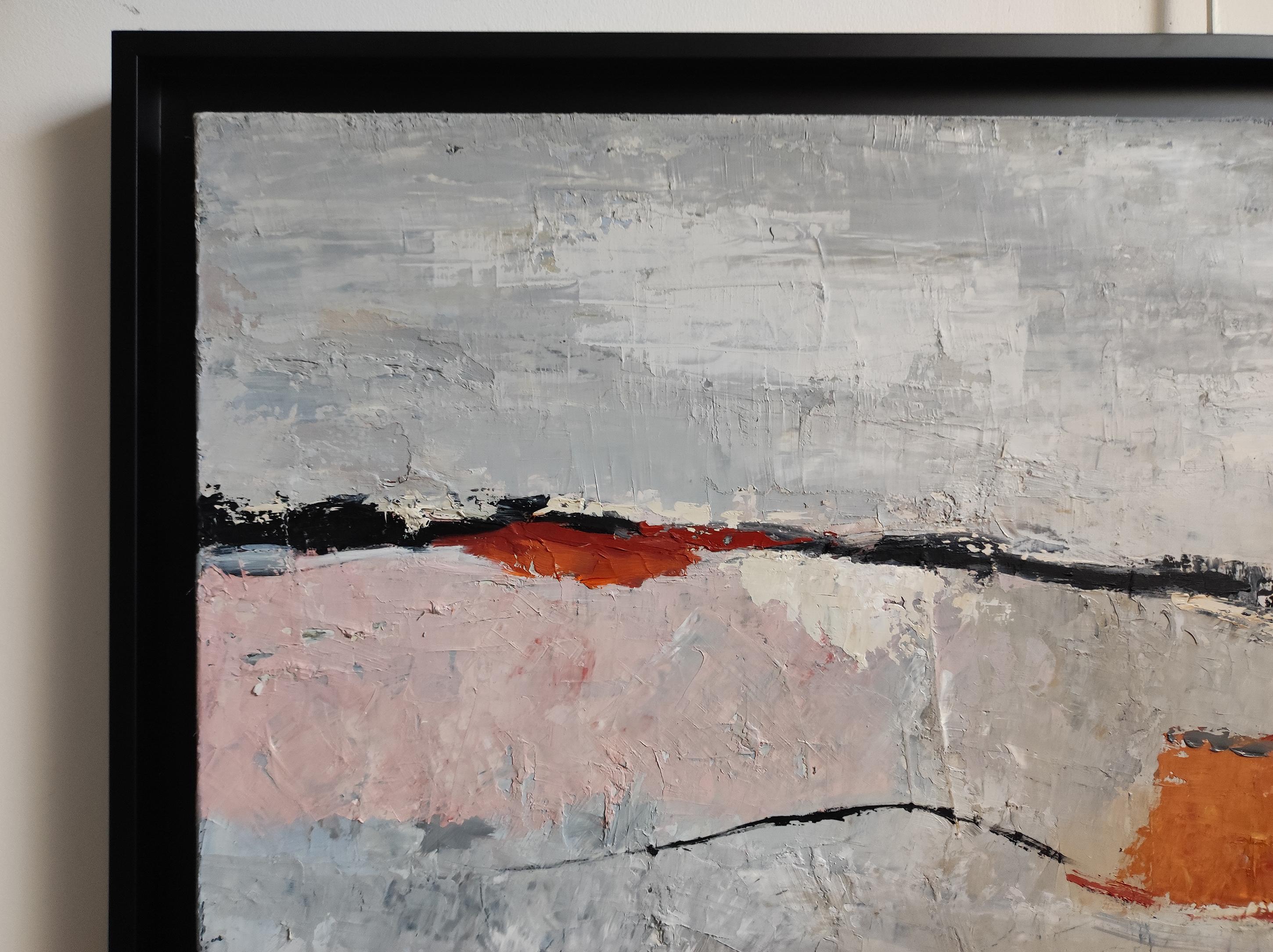 bocage normand, paysage abstrait, gris, huile sur toile, expressionnisme, moderne en vente 2