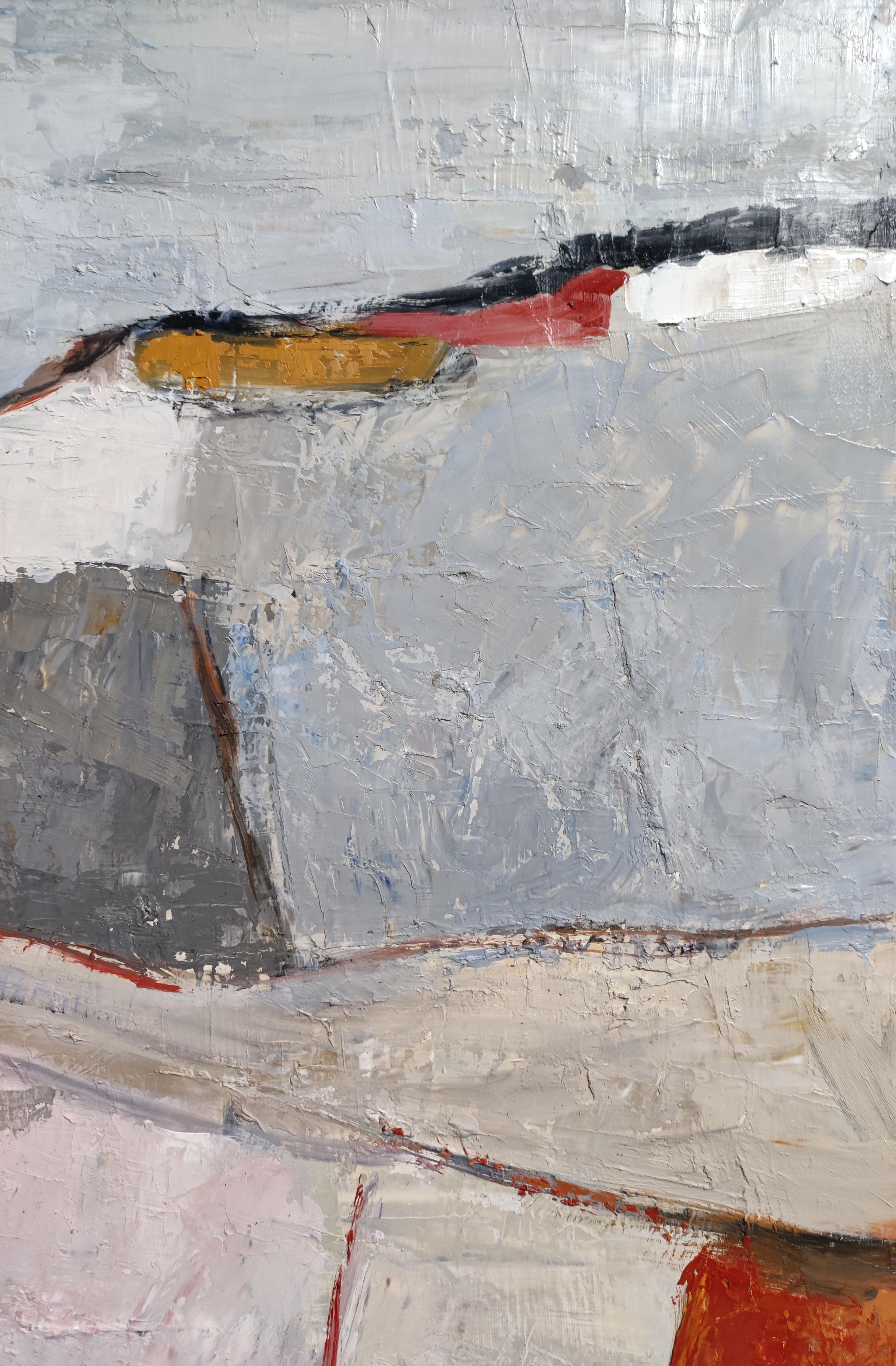bocage normand, abstrakte Landschaft, Grau, Öl auf Leinwand, Expressionismus, Moderne im Angebot 4