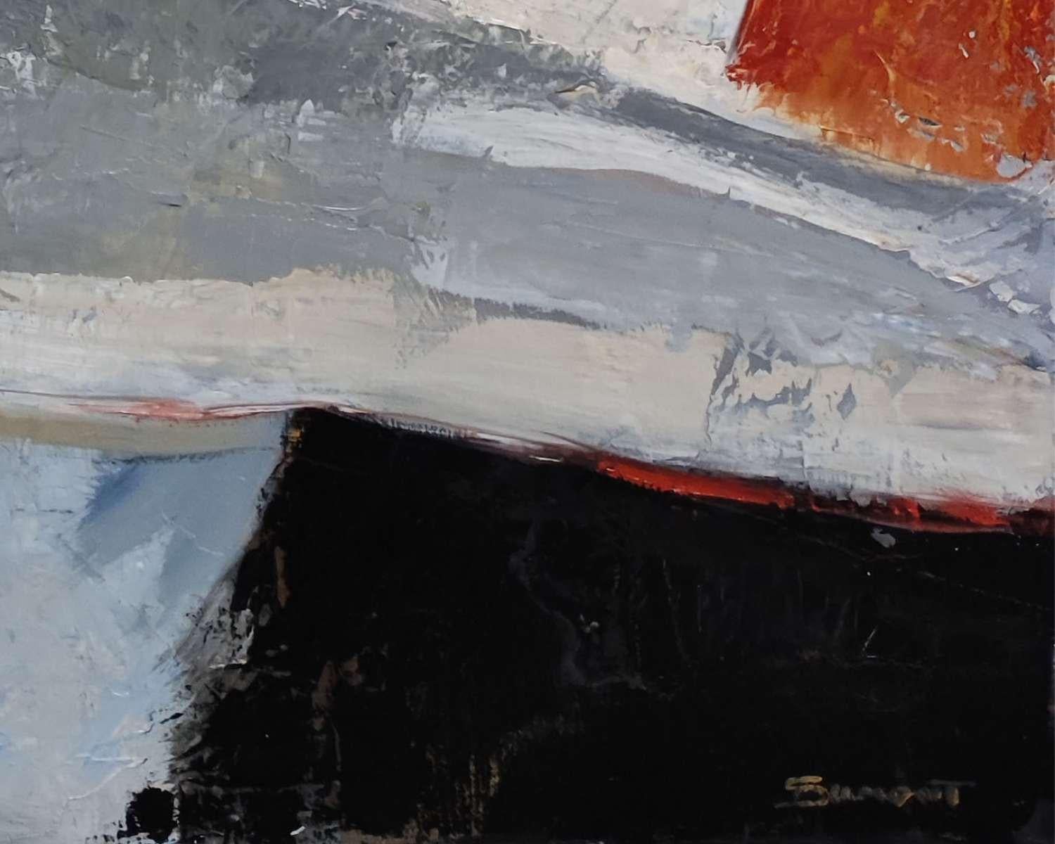bocage normand, paysage abstrait, gris, huile sur toile, expressionnisme, moderne en vente 6