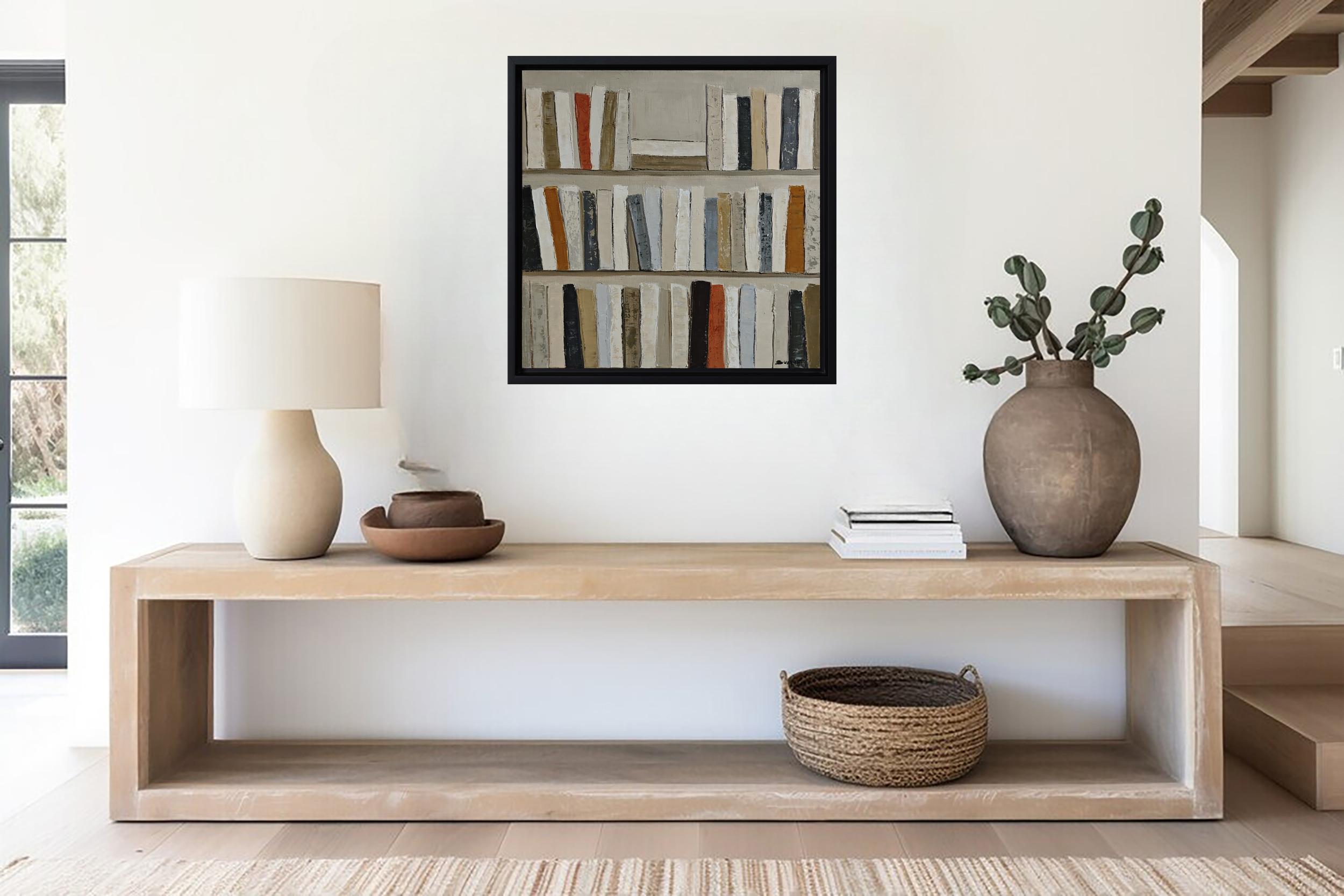 libro dopo libro , Biblioteca astratta, Olio su tela, Contemporaneo moderno, Con cornice - Painting di SOPHIE DUMONT