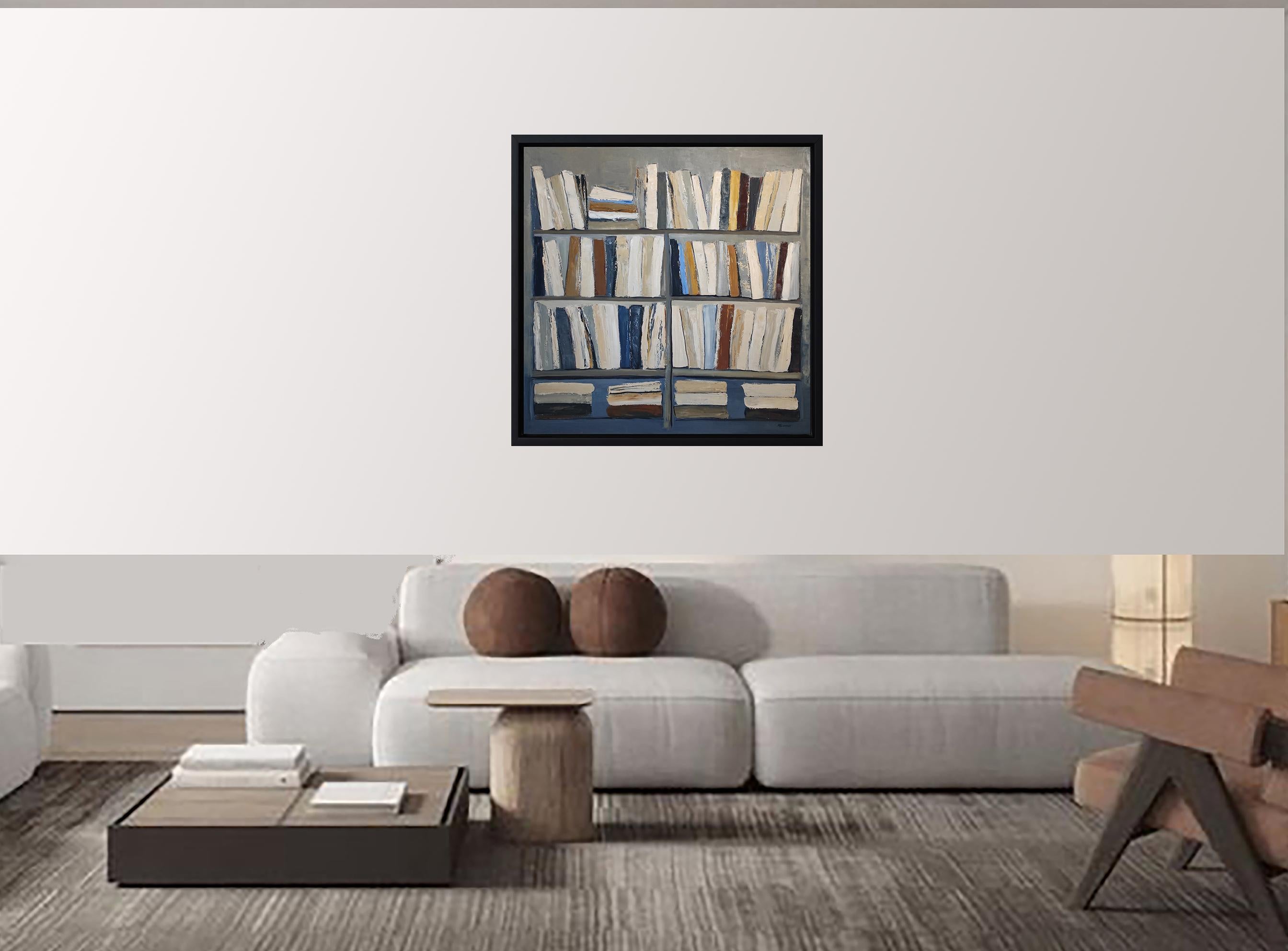 Harmonie littéraire, Abstract library geometric, textured, expressionism, blue For Sale 2