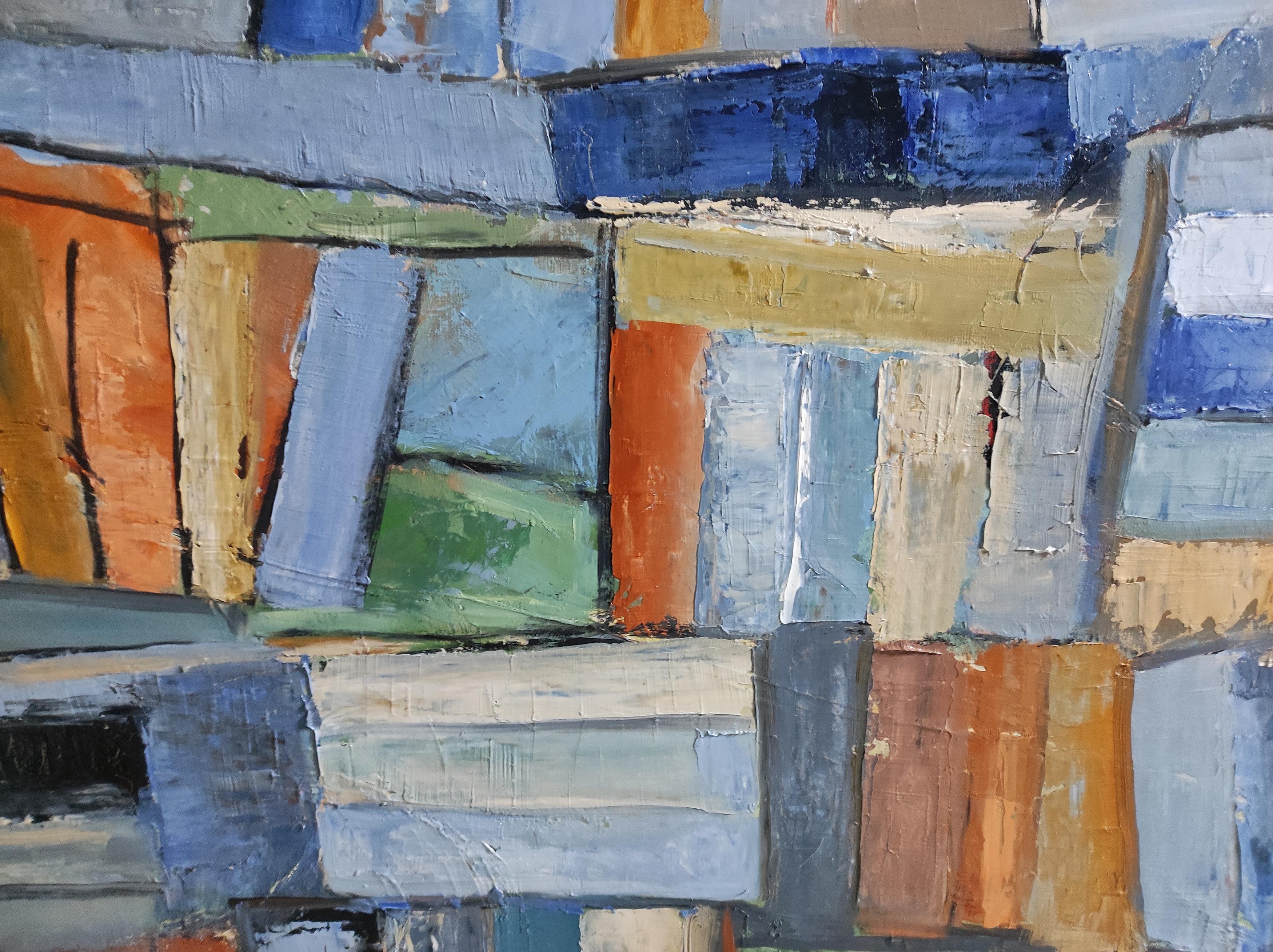 Abstract still life with abstract books. oil on canvas in the series of libraries that the artist has been working on since 2016.
the books are placed here and there in an organized disorder bringing great freedom to the canvas.
painting of a
