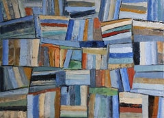 books patchwork abstract geometric colorfull, textured, expressionism, blue