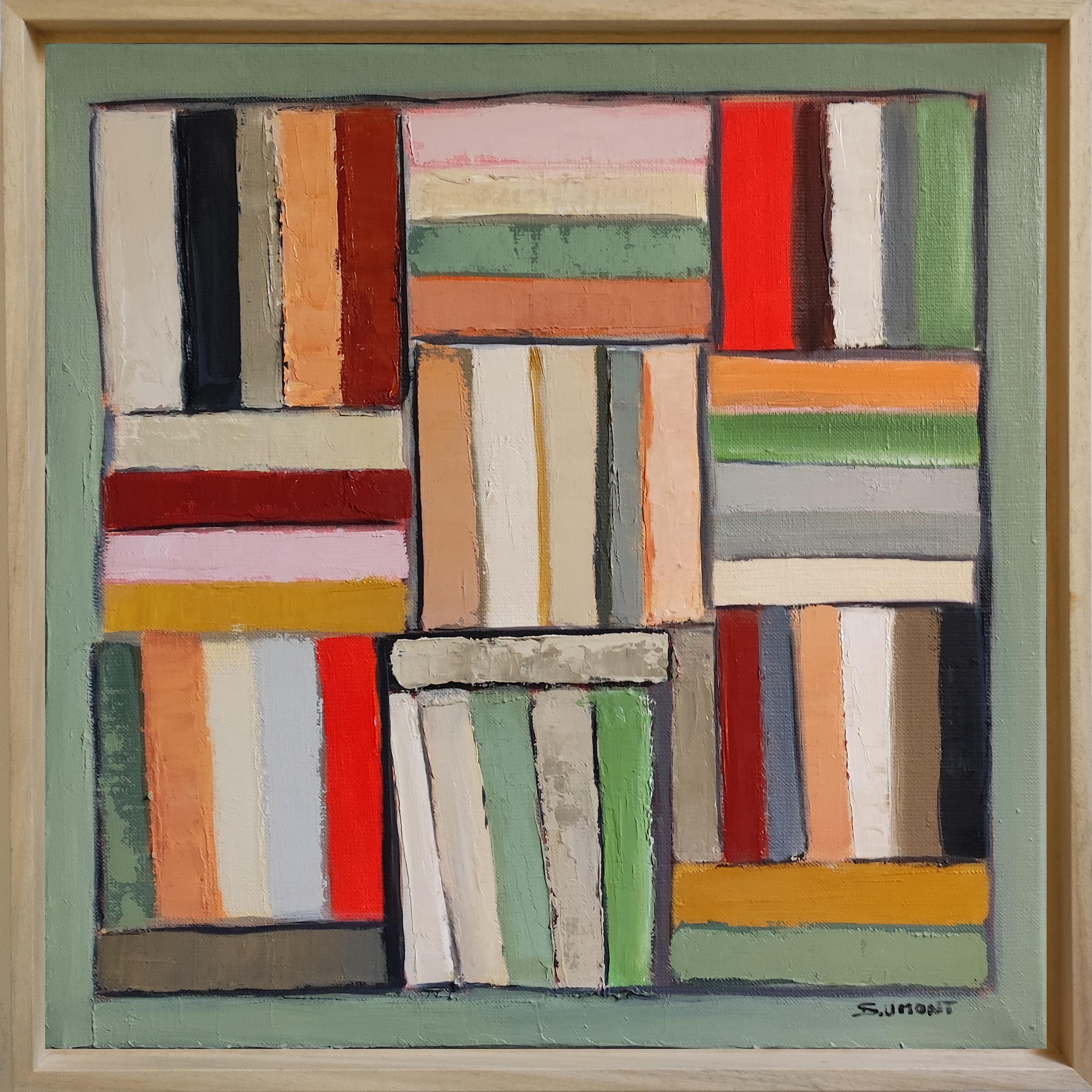 books symphony, abstract, library, french minimalism, multicolor, expressionism