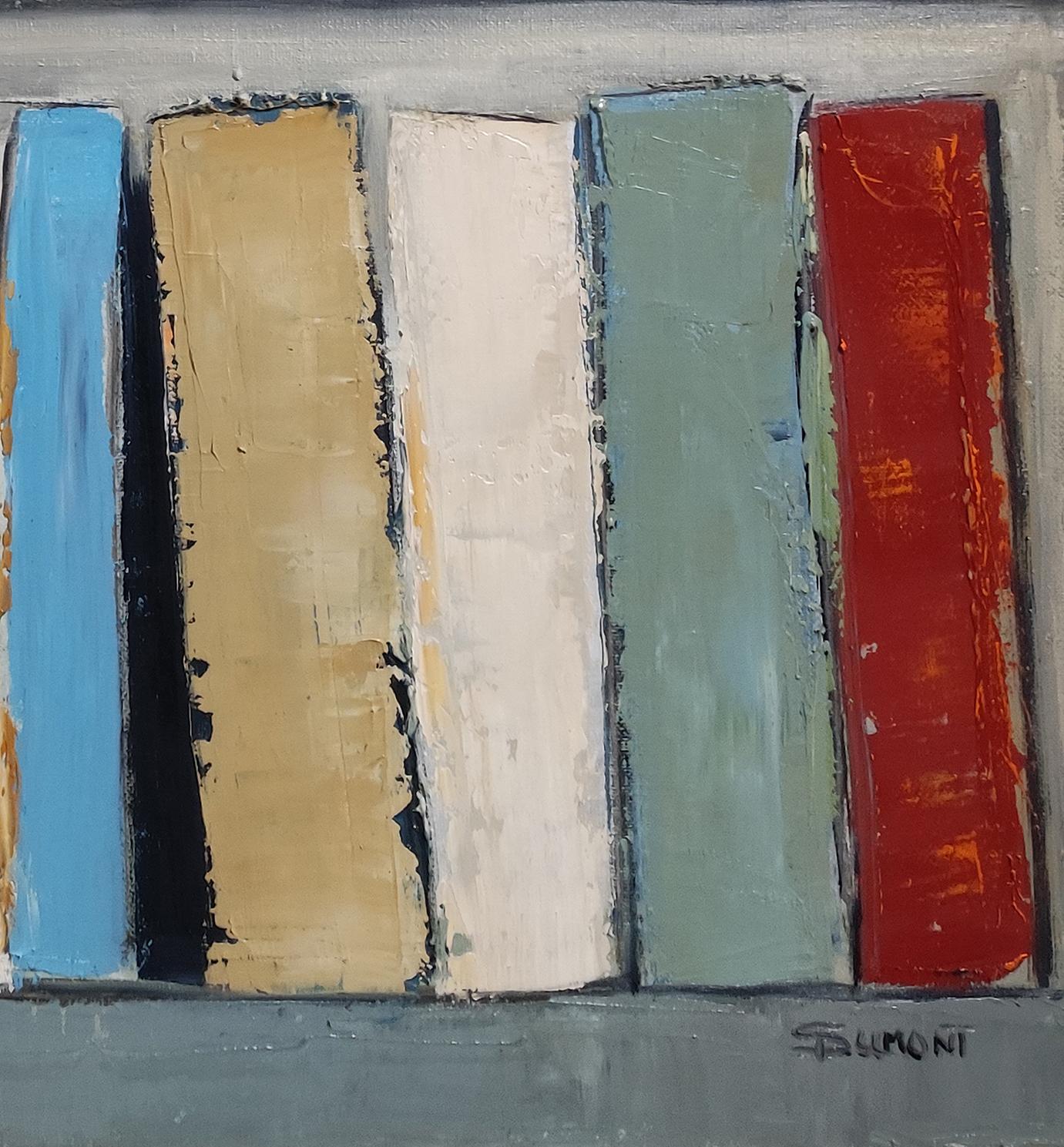 Bound by Color, Abstract, oil on canvas, Books, Library, Expressionism, French For Sale 3